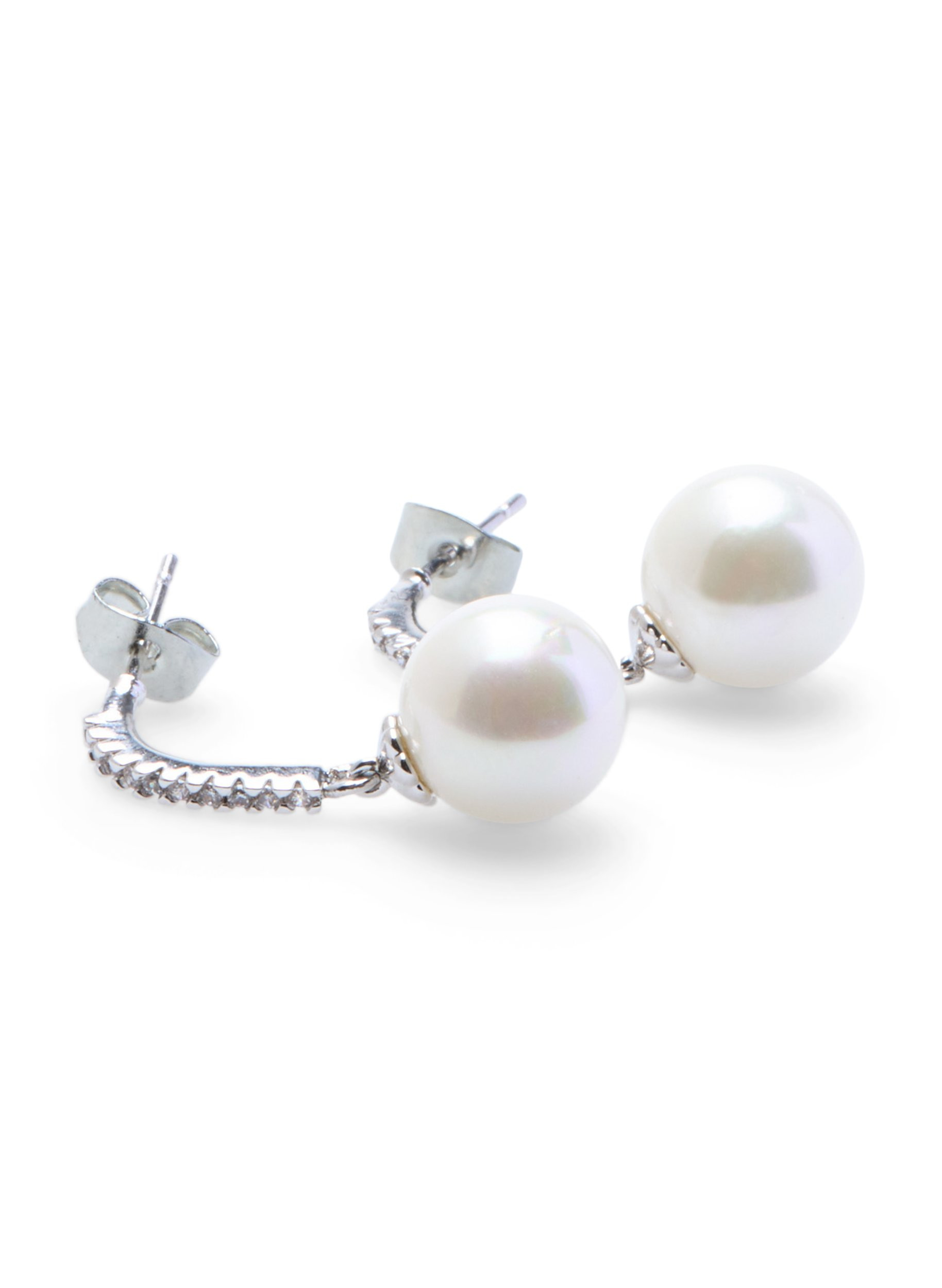 Earrings with rhinestones and pearl pendant, Silver, Packshot image number 1
