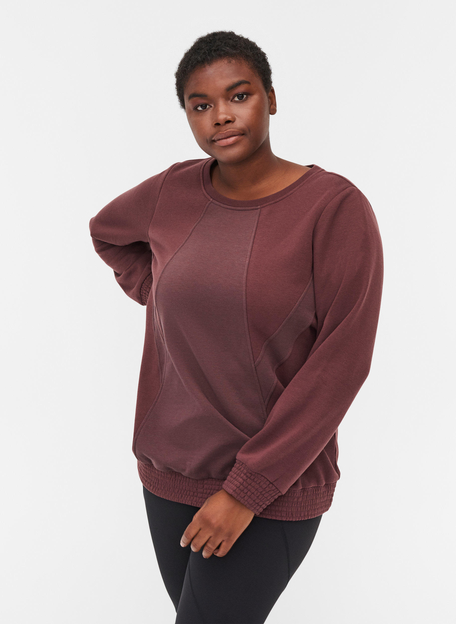 rounded neck and smock - Brown - Sz. 42 