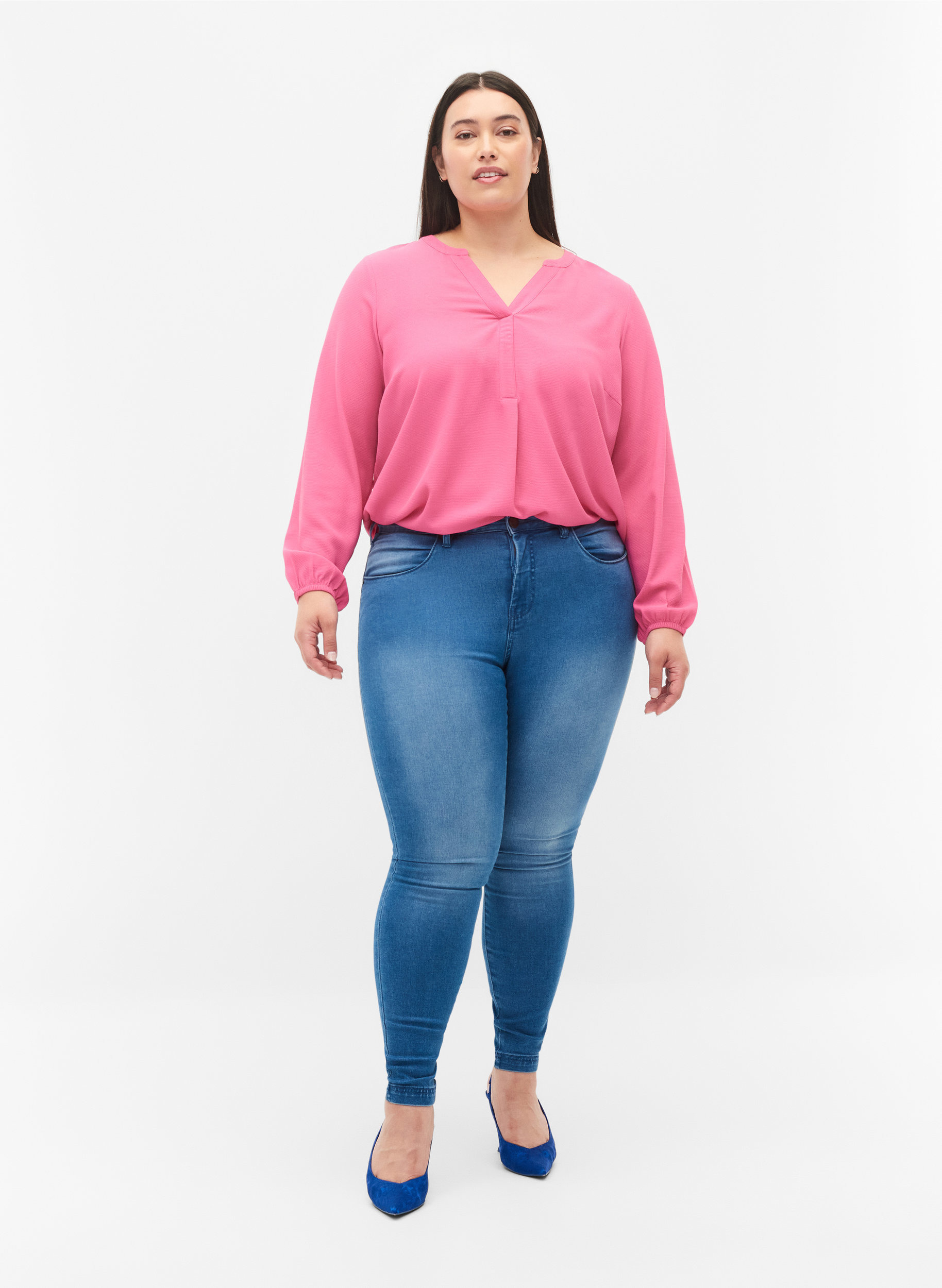 Super slim Amy jeans with high waist, Lt blue Denim, Model image number 0