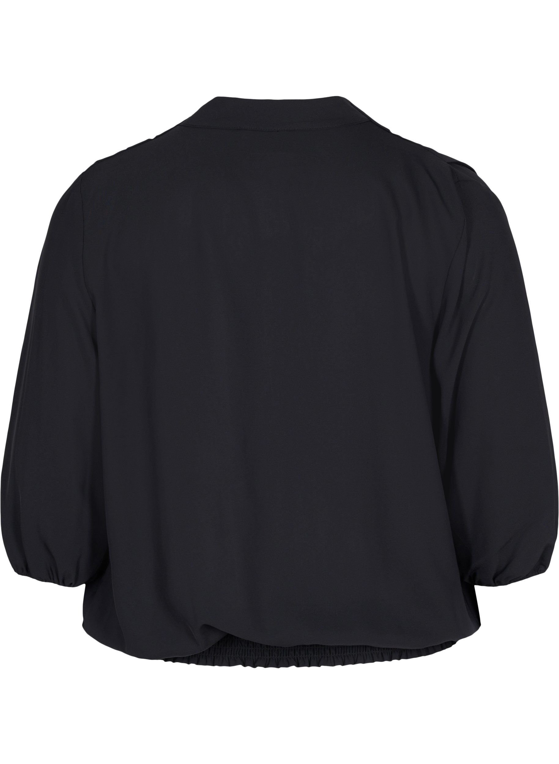 Wrap look blouse with v-neck and 3/4 sleeves, Black, Packshot image number 1