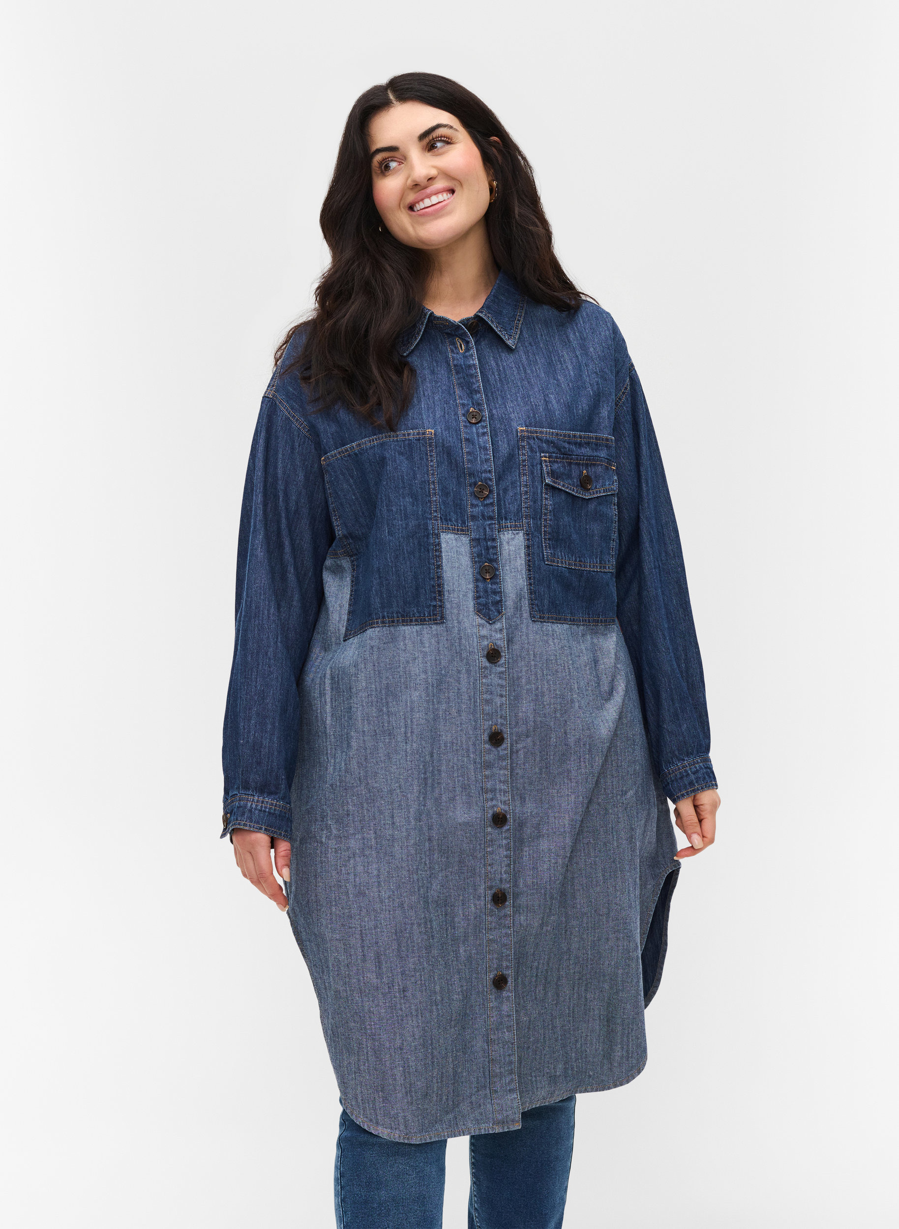 Long denim shirt jacket - Blue - Sz. 42 
