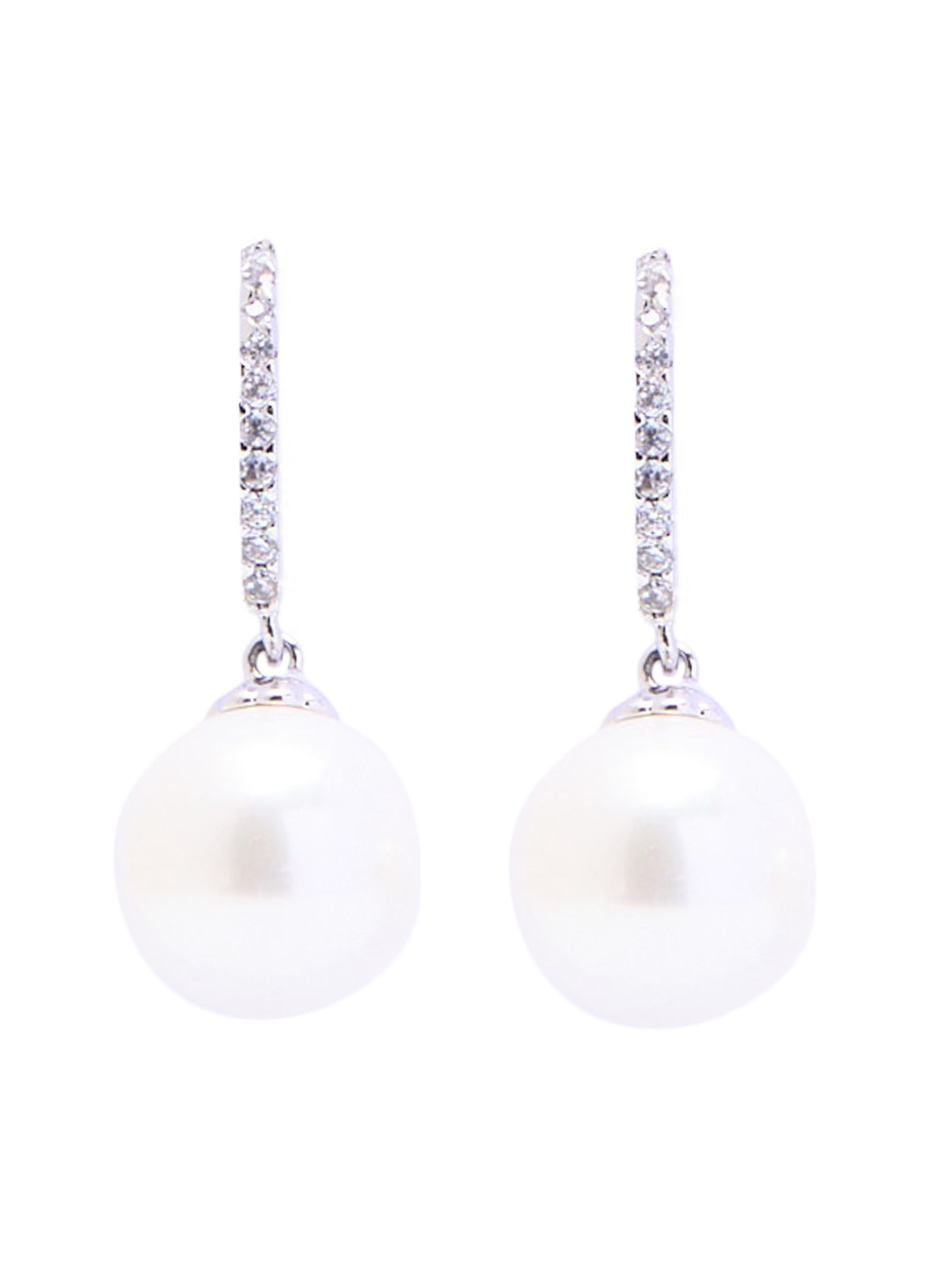 Earrings with rhinestones and pearl pendant, Silver, Packshot image number 0