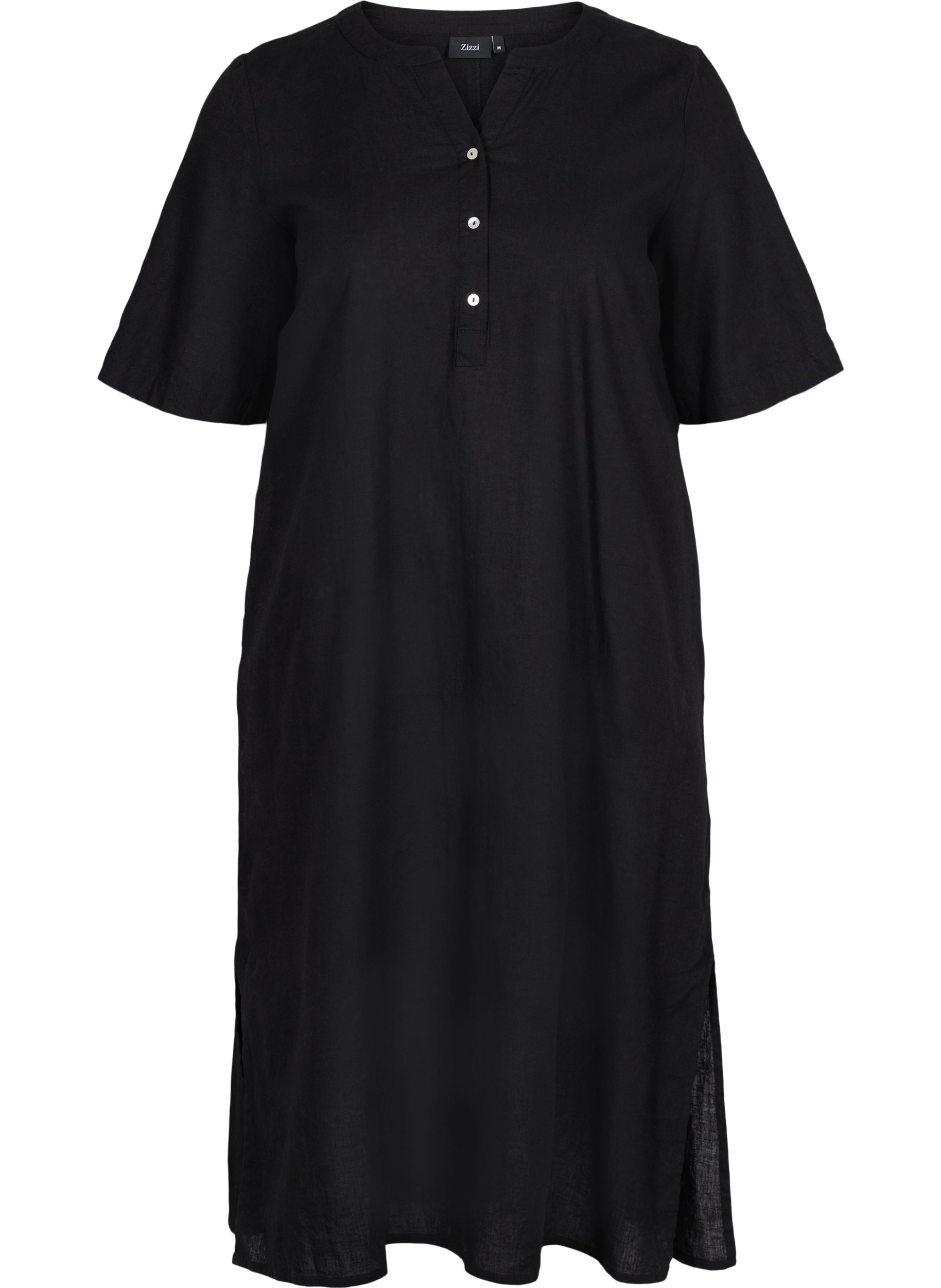Long short-sleeved shirt dress, Black, Packshot image number 0