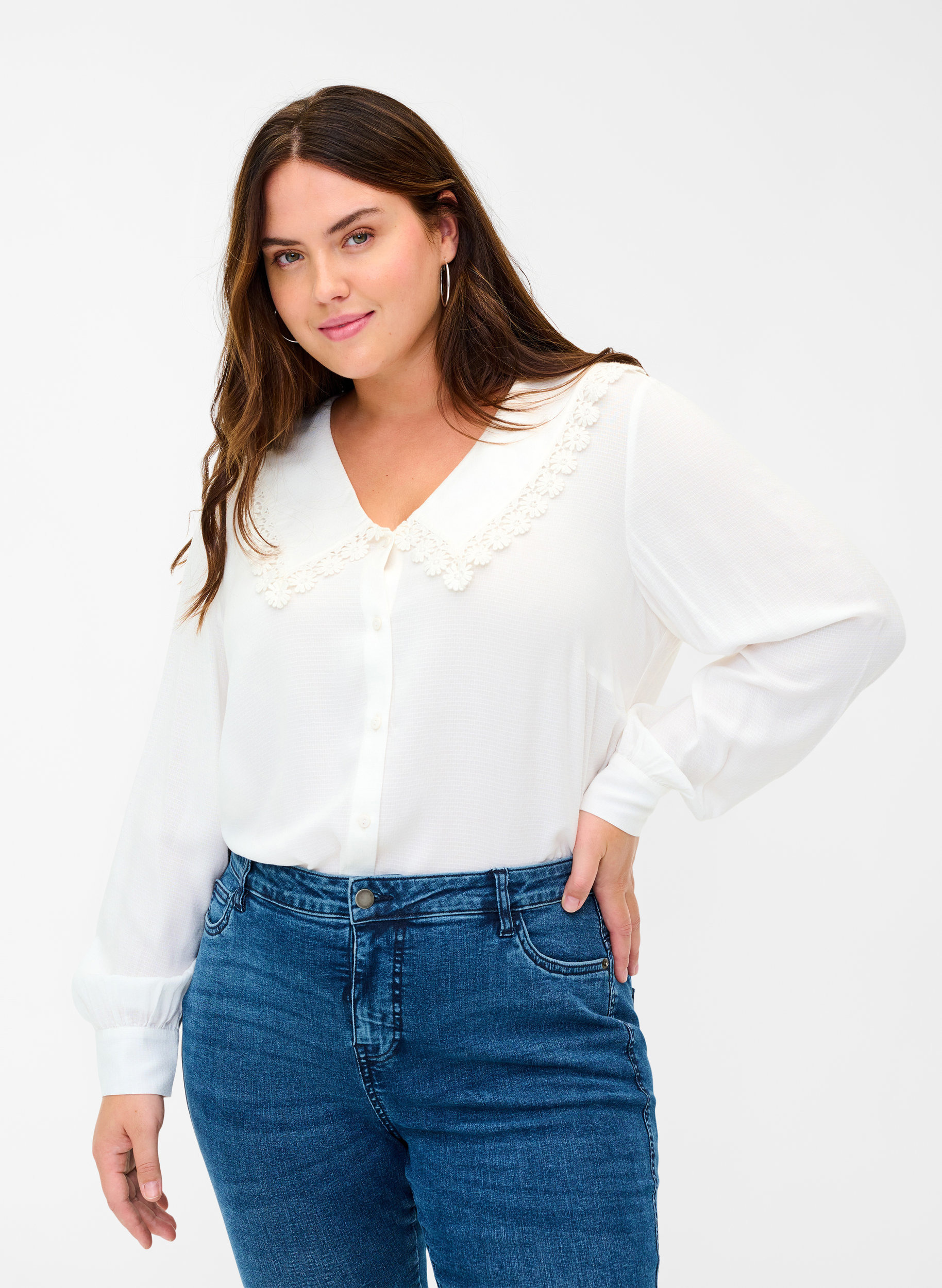 Viscose shirt with large collar - White 