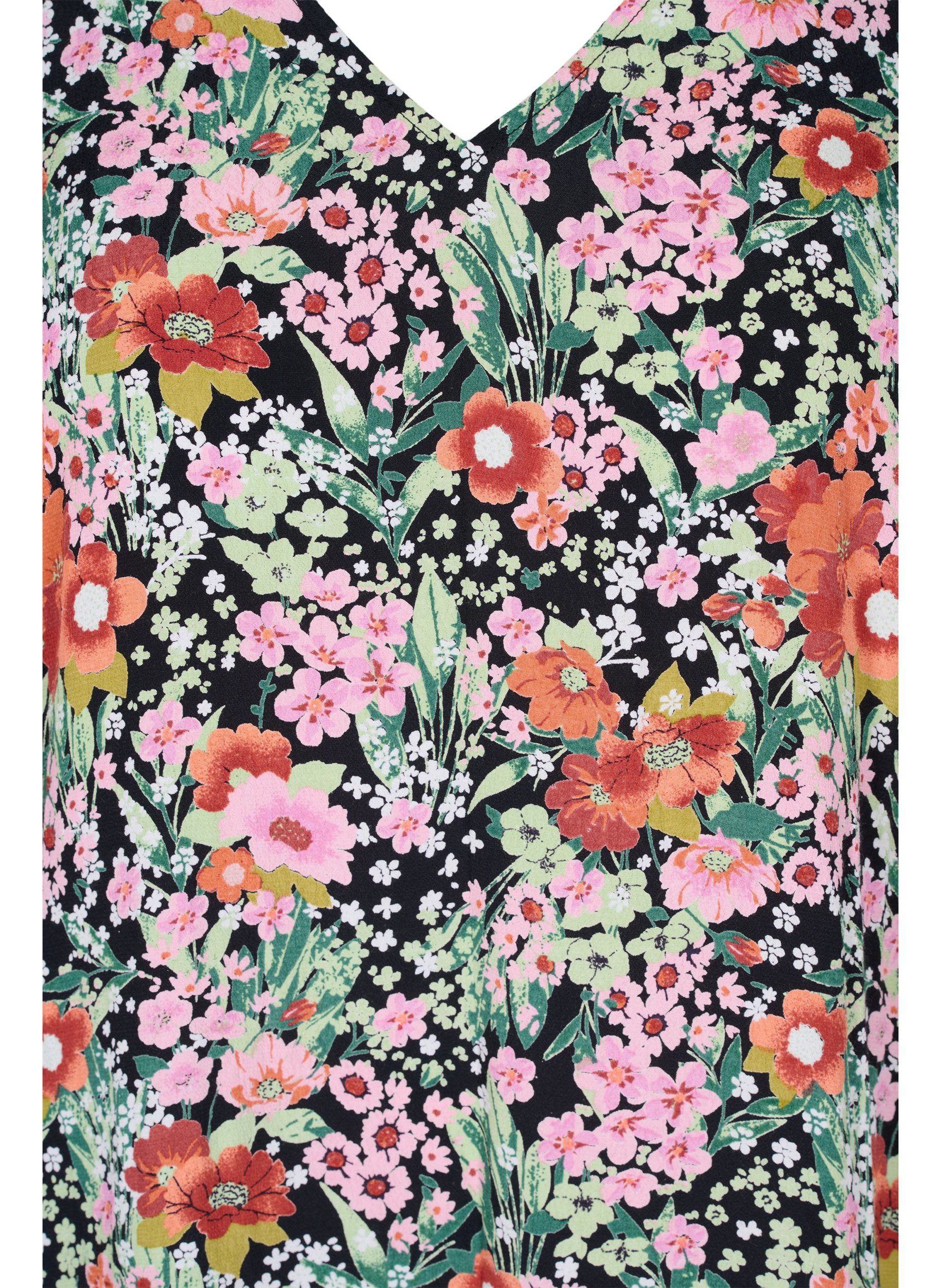 Floral viscose dress with 3/4-length sleeves, Flower AOP Mix, Packshot image number 2