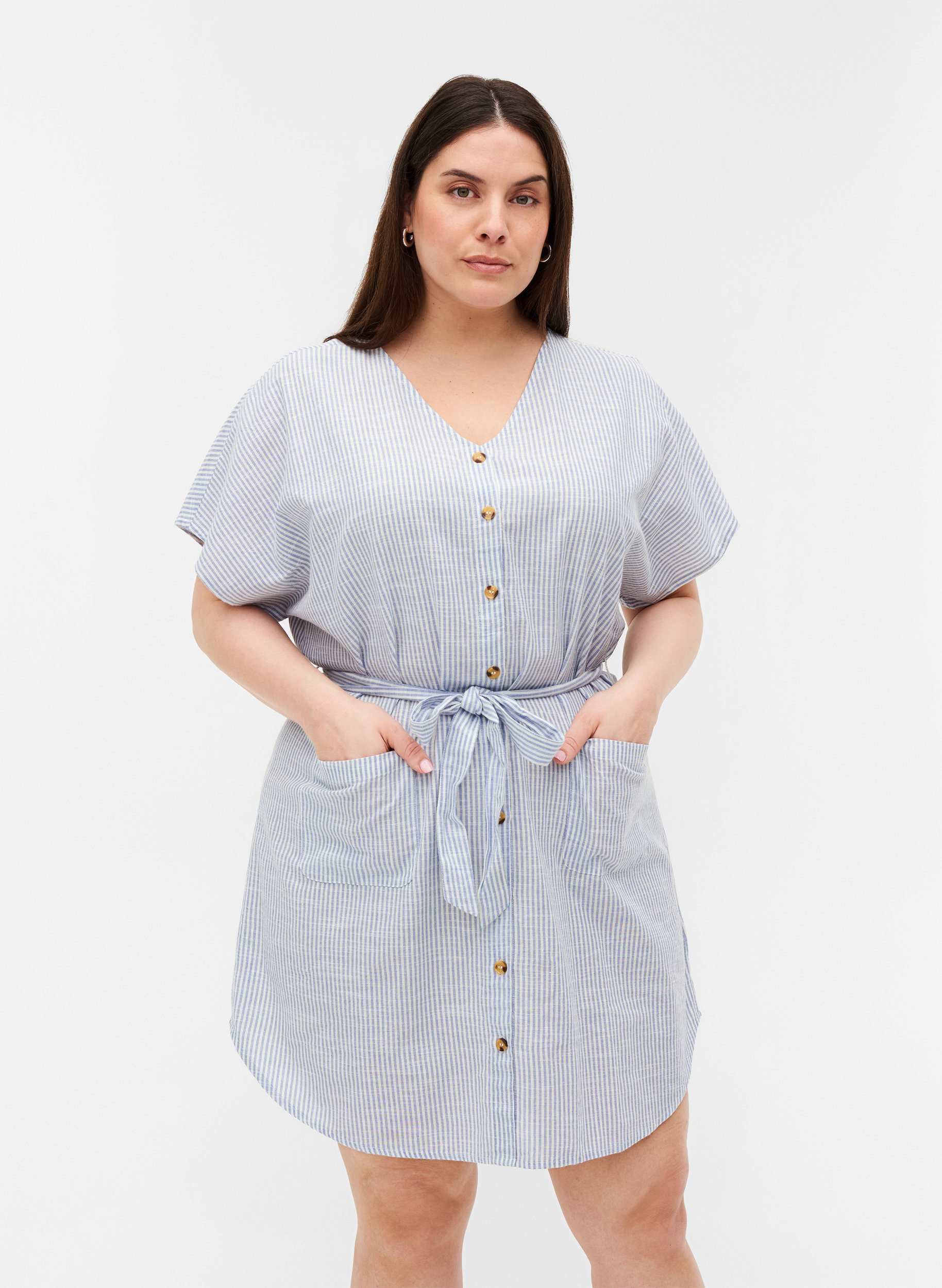 Striped shirt dress in cotton with 
