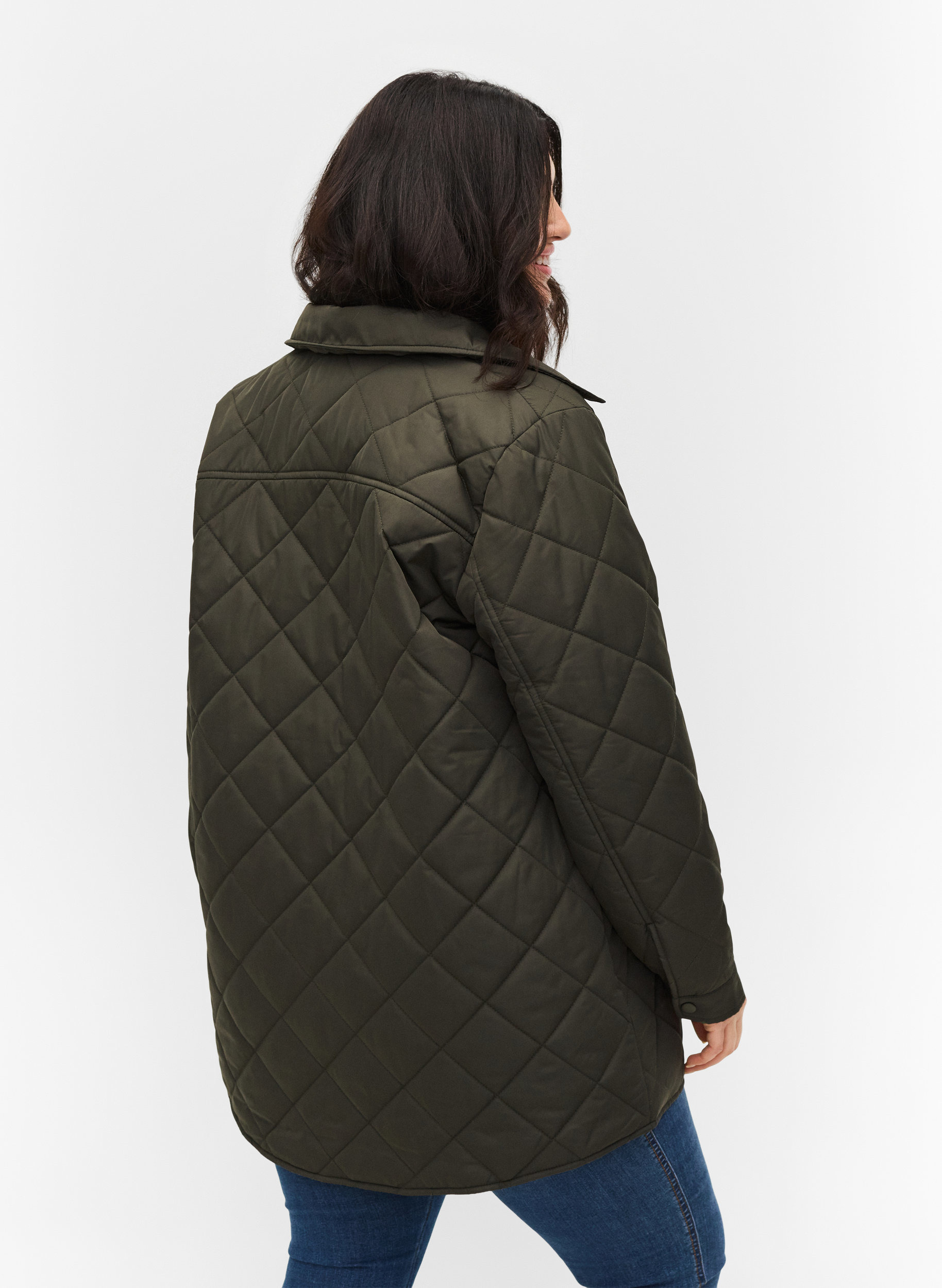 Short quilted jacket with collar, Forest Night, Model image number 1