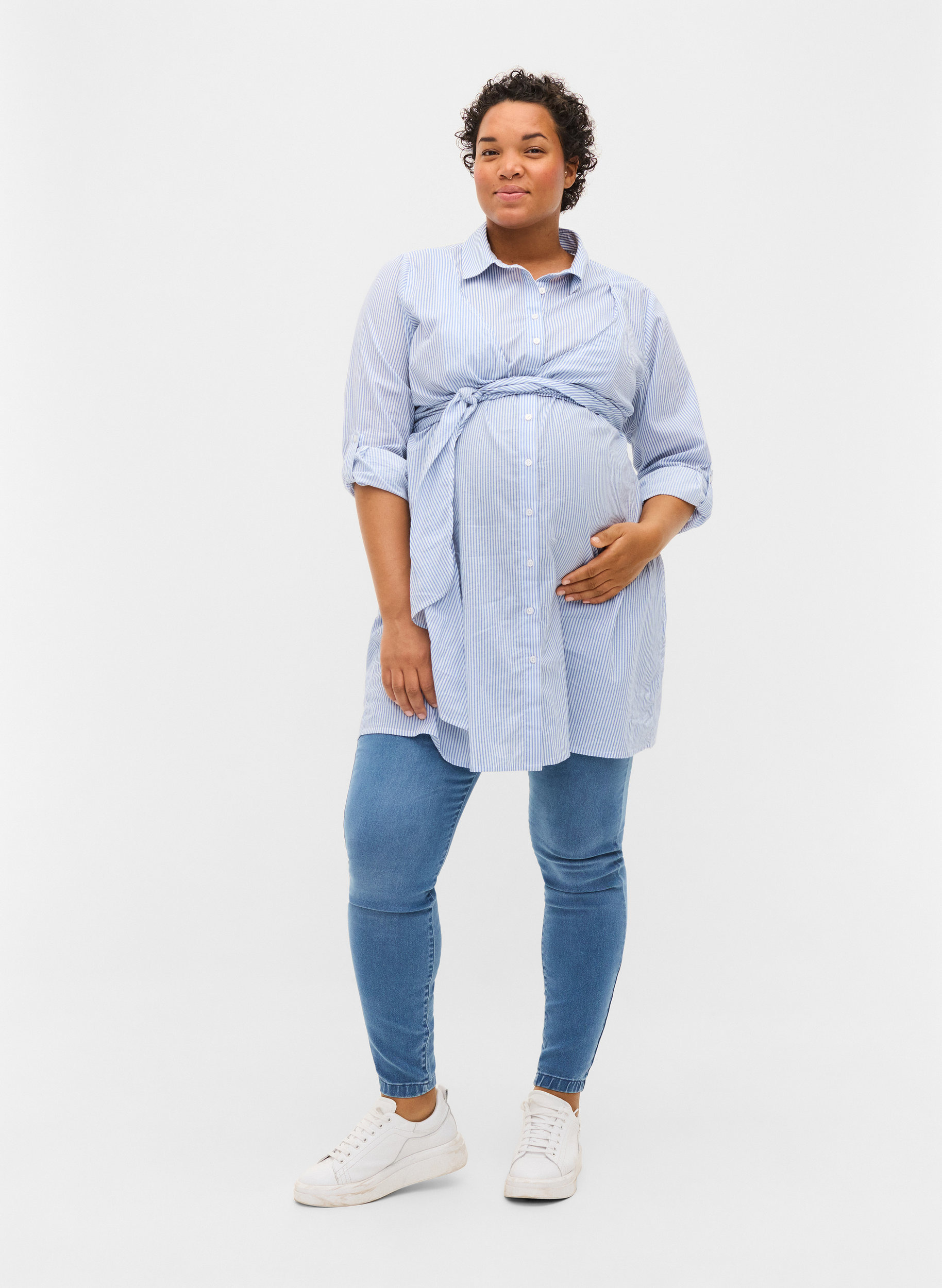 Cotton maternity shirt dress - Blue 