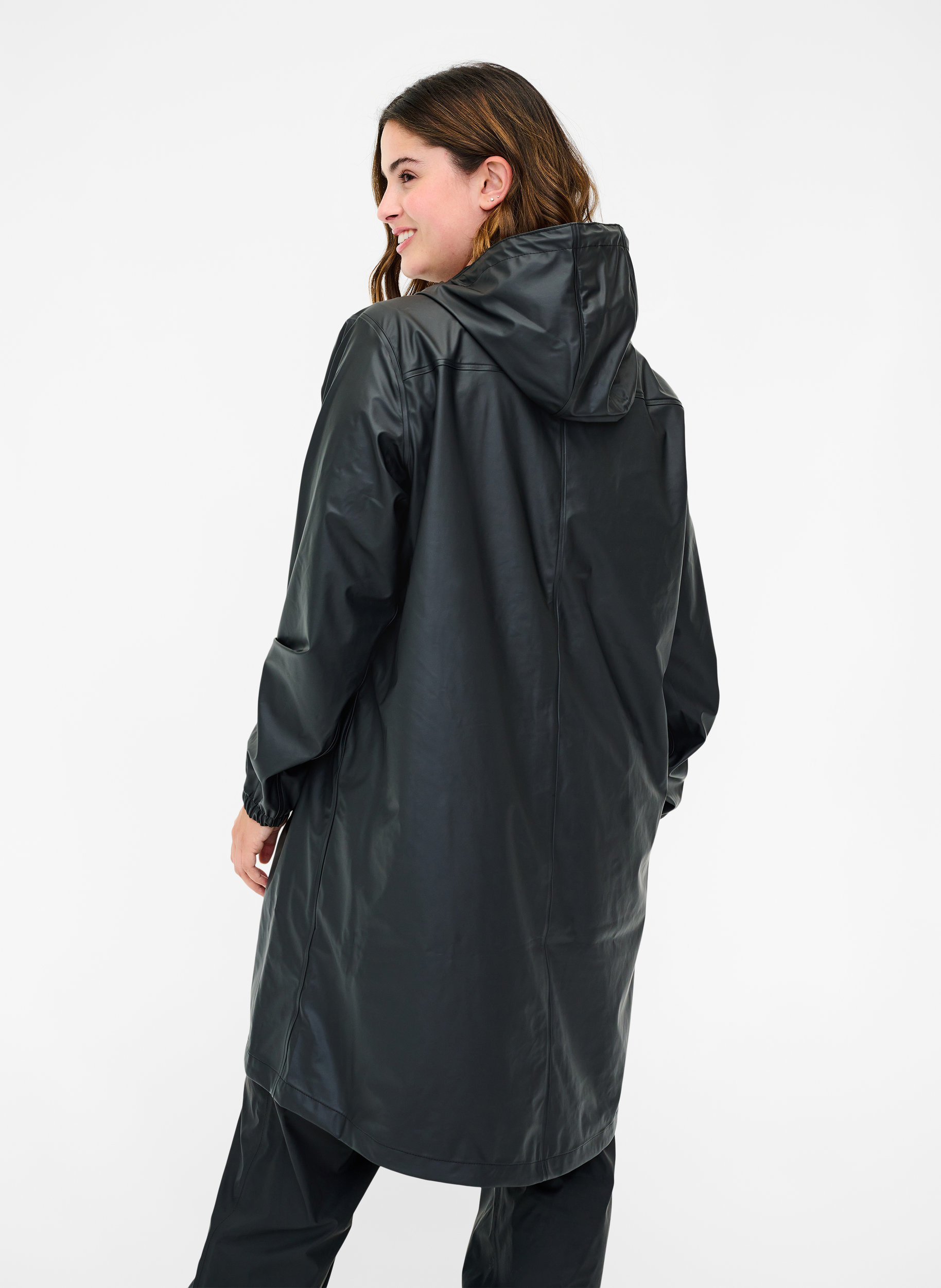 Rain jacket with hood and button fastening, Black, Model image number 1