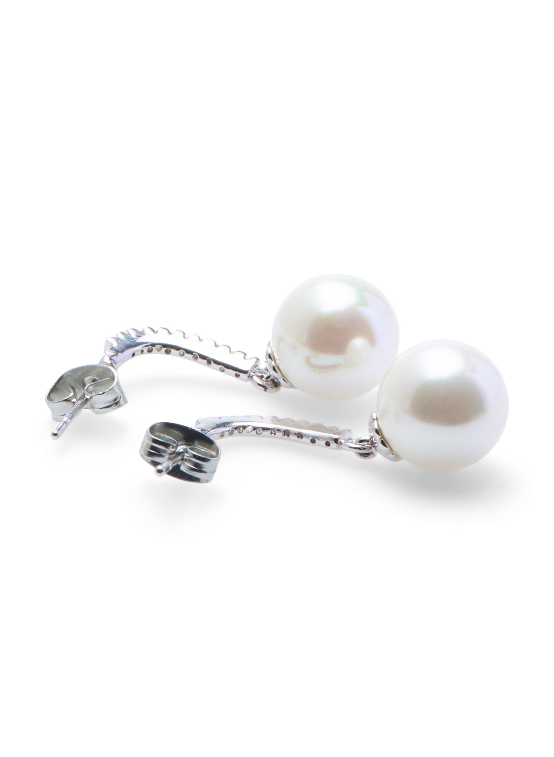 Earrings with rhinestones and pearl pendant, Silver, Packshot image number 2