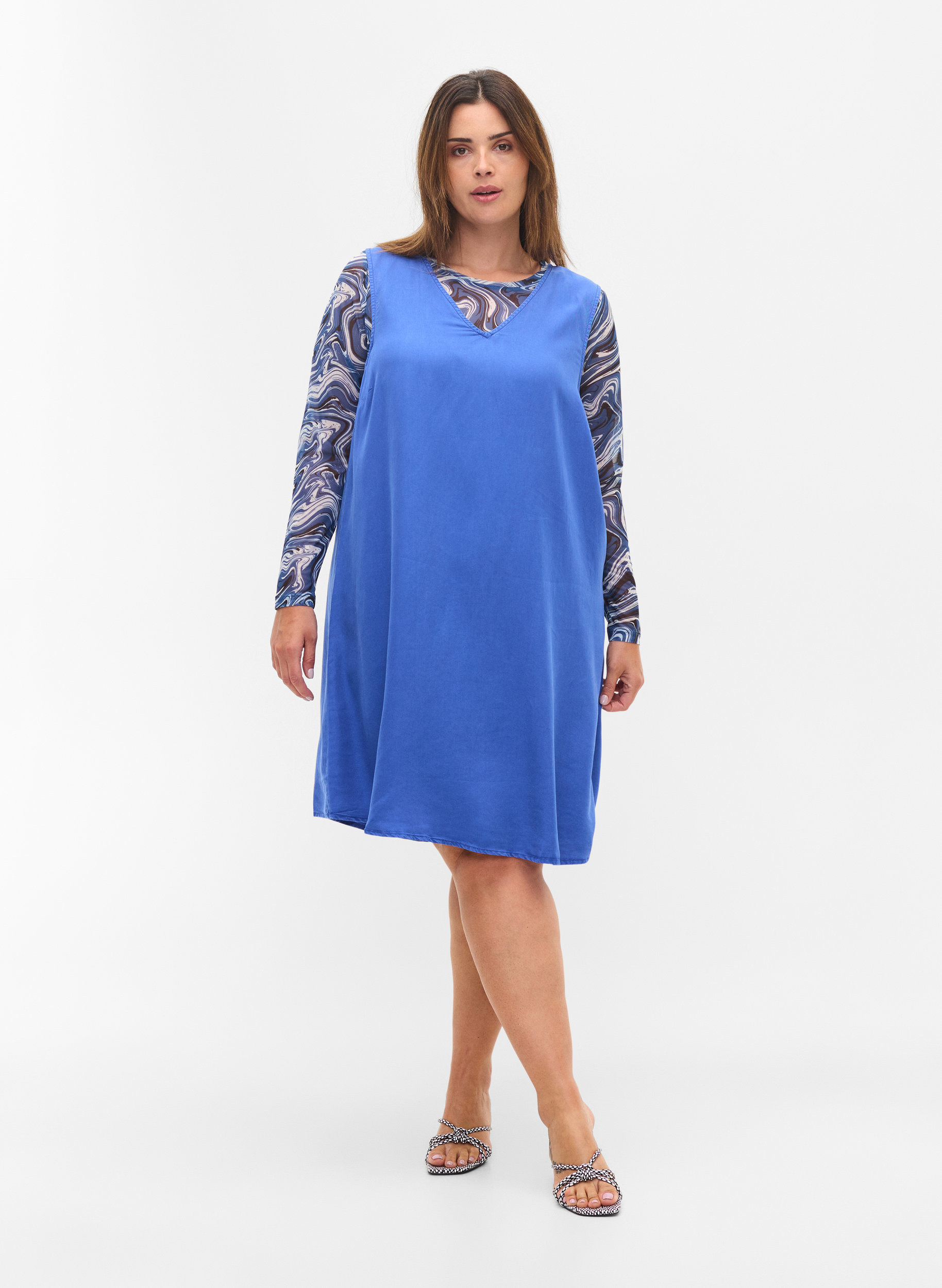 Printed mesh blouse, Night Sky, Model image number 2