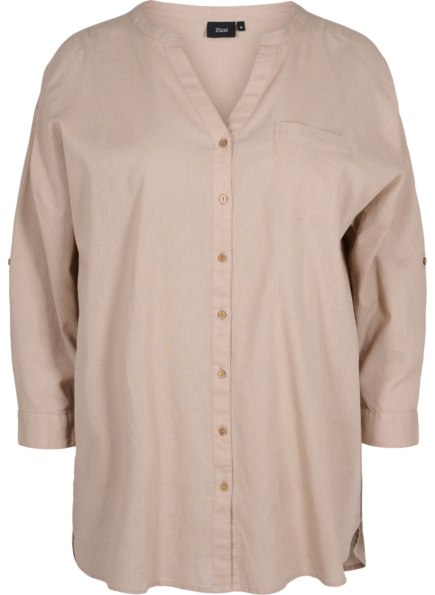 Blouse with 3/4-length sleeves and button closure, Simply Taupe, Packshot