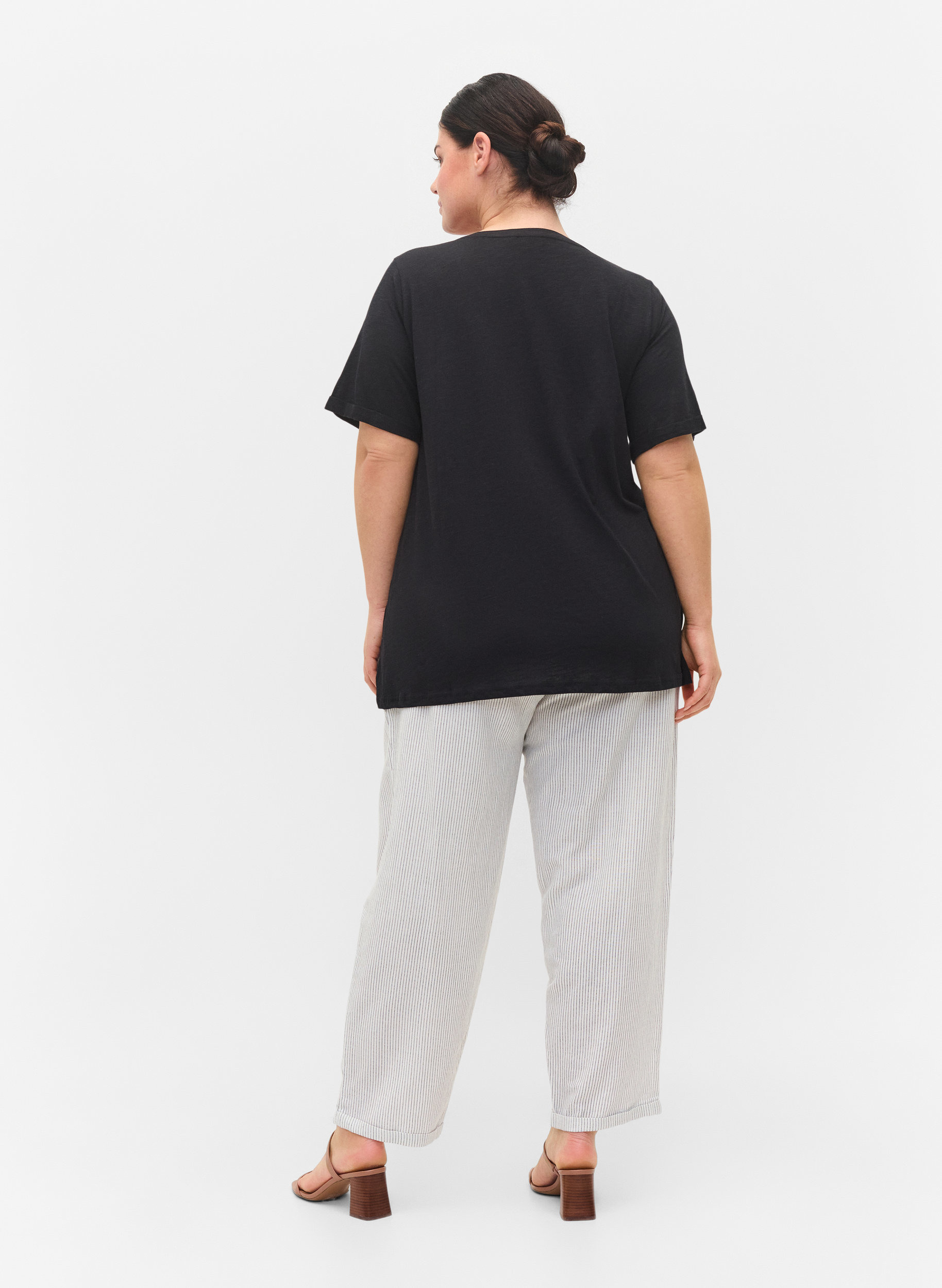 Cropped trousers with stripes - White 