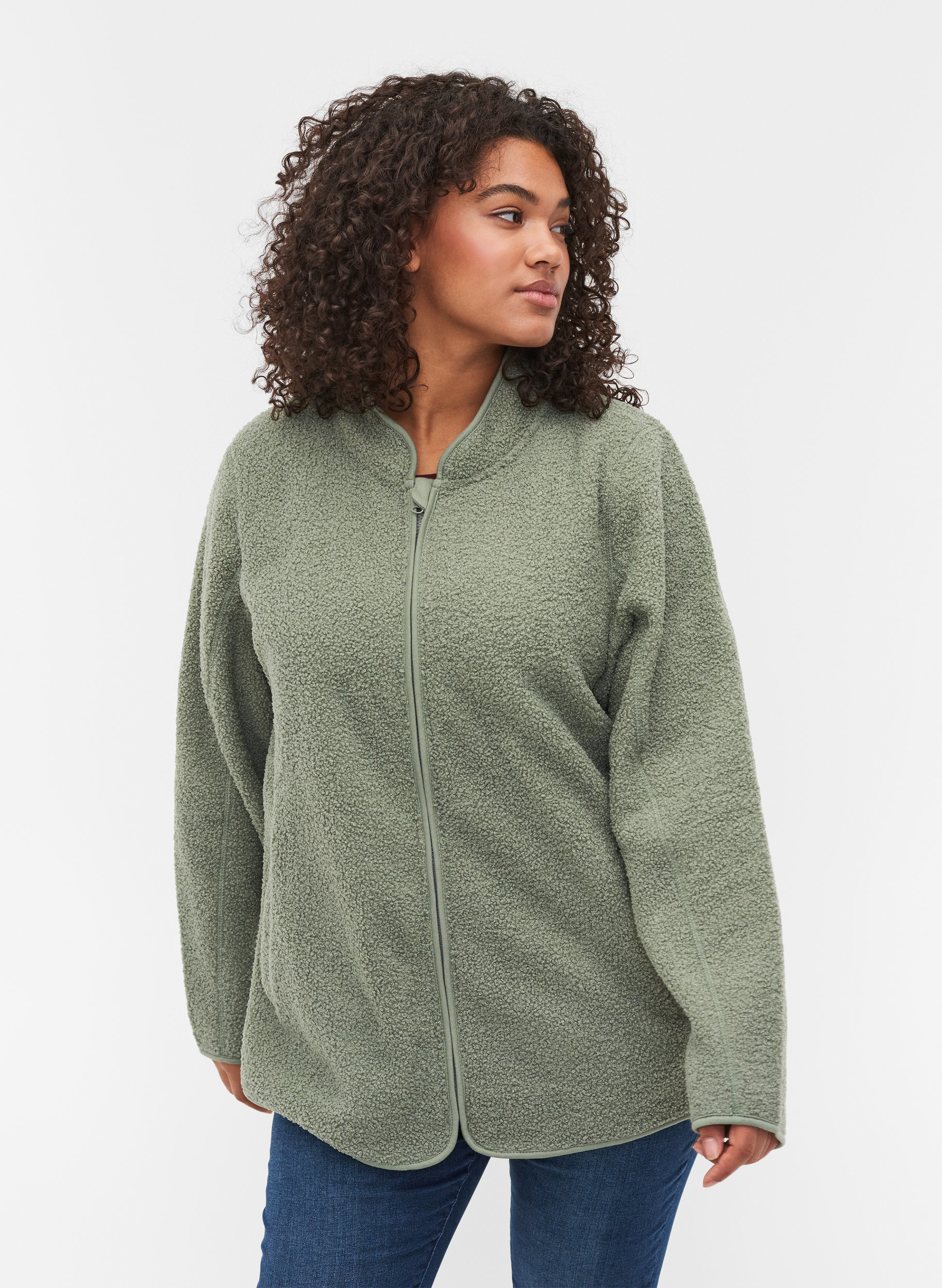 Short teddy jacket with pockets - Green 