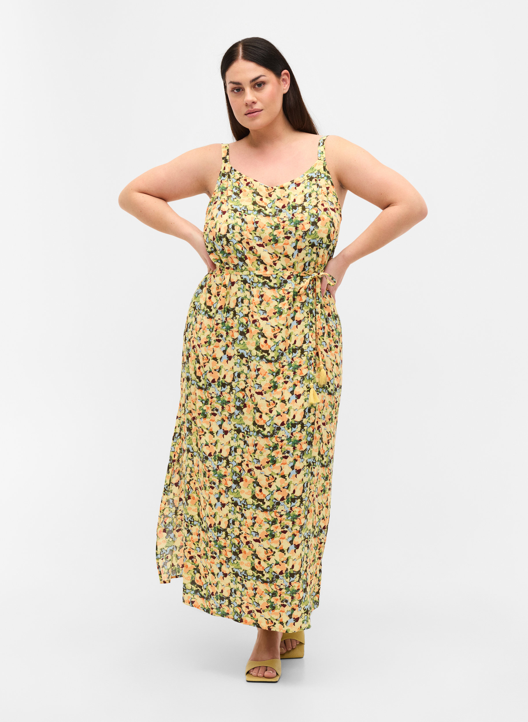 Printed Maxi dress in viscose, Yellow Summer AOP, Model