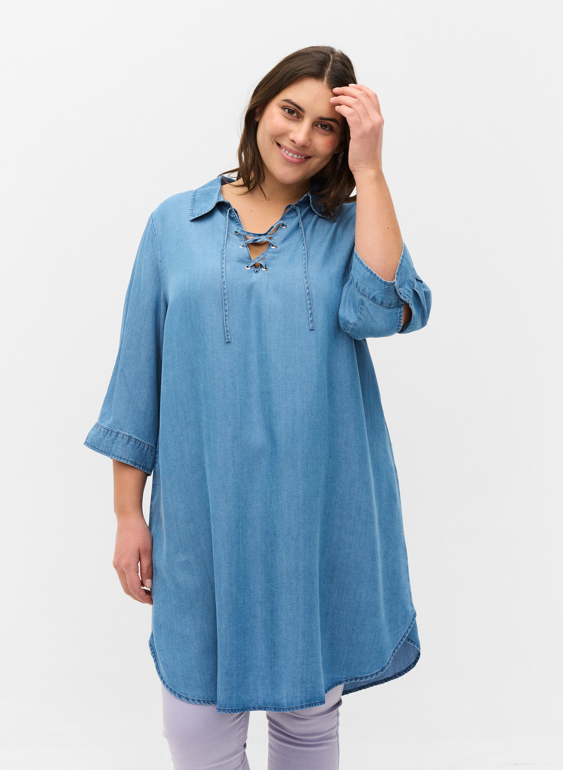 Tunic with 3/4 sleeves, Blue denim, Model image number 0