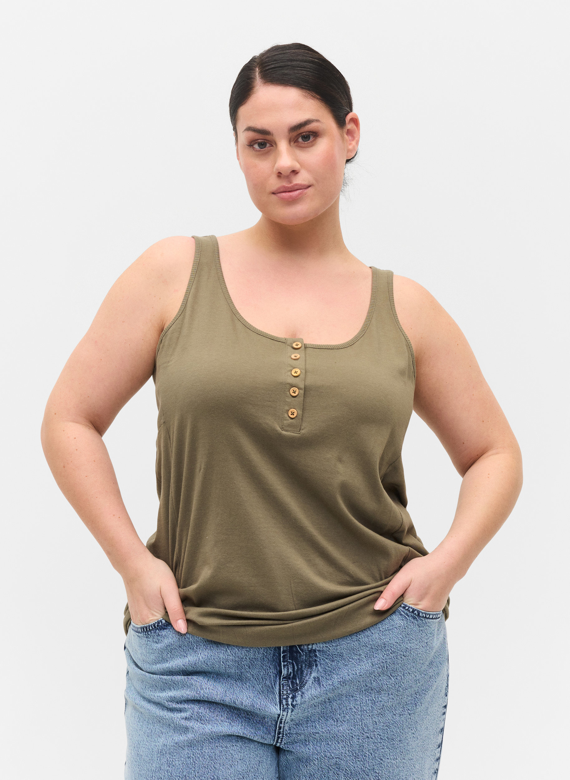 Block coloured cotton top with elastic 