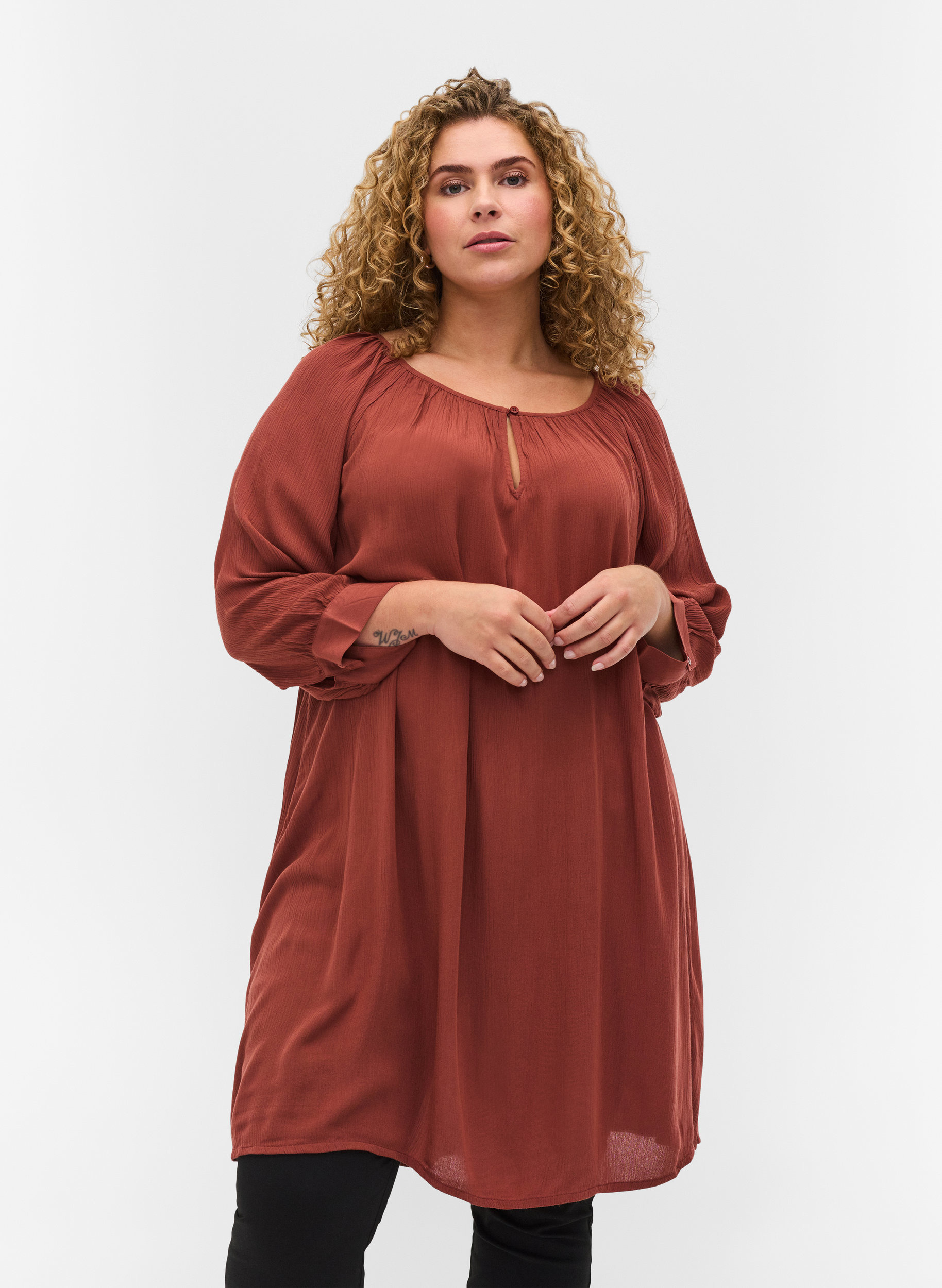 Viscose tunic with 3/4 sleeves - Brown 