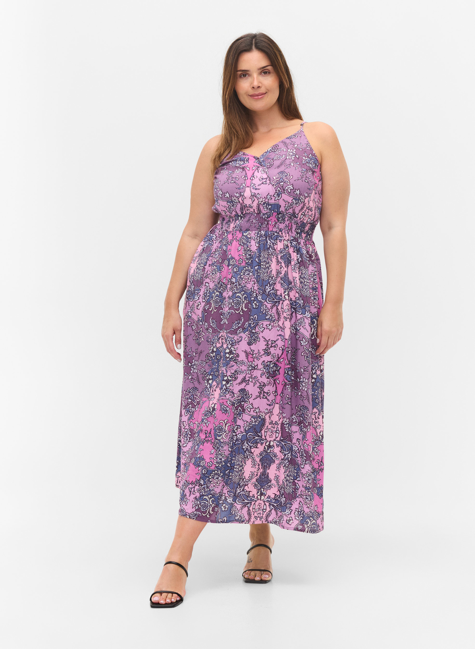 Sleeveless viscose midi dress with a 