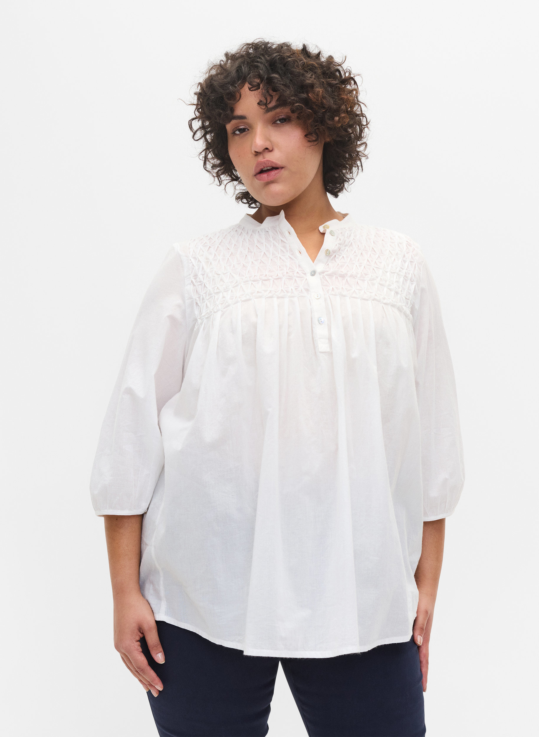 Cotton blouse with 3/4 sleeves and 
