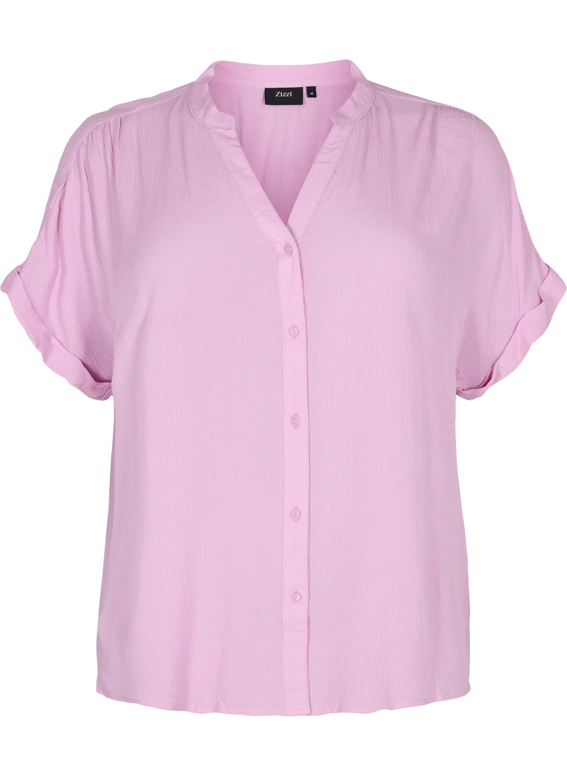 Short-sleeved viscose shirt with v-neck 