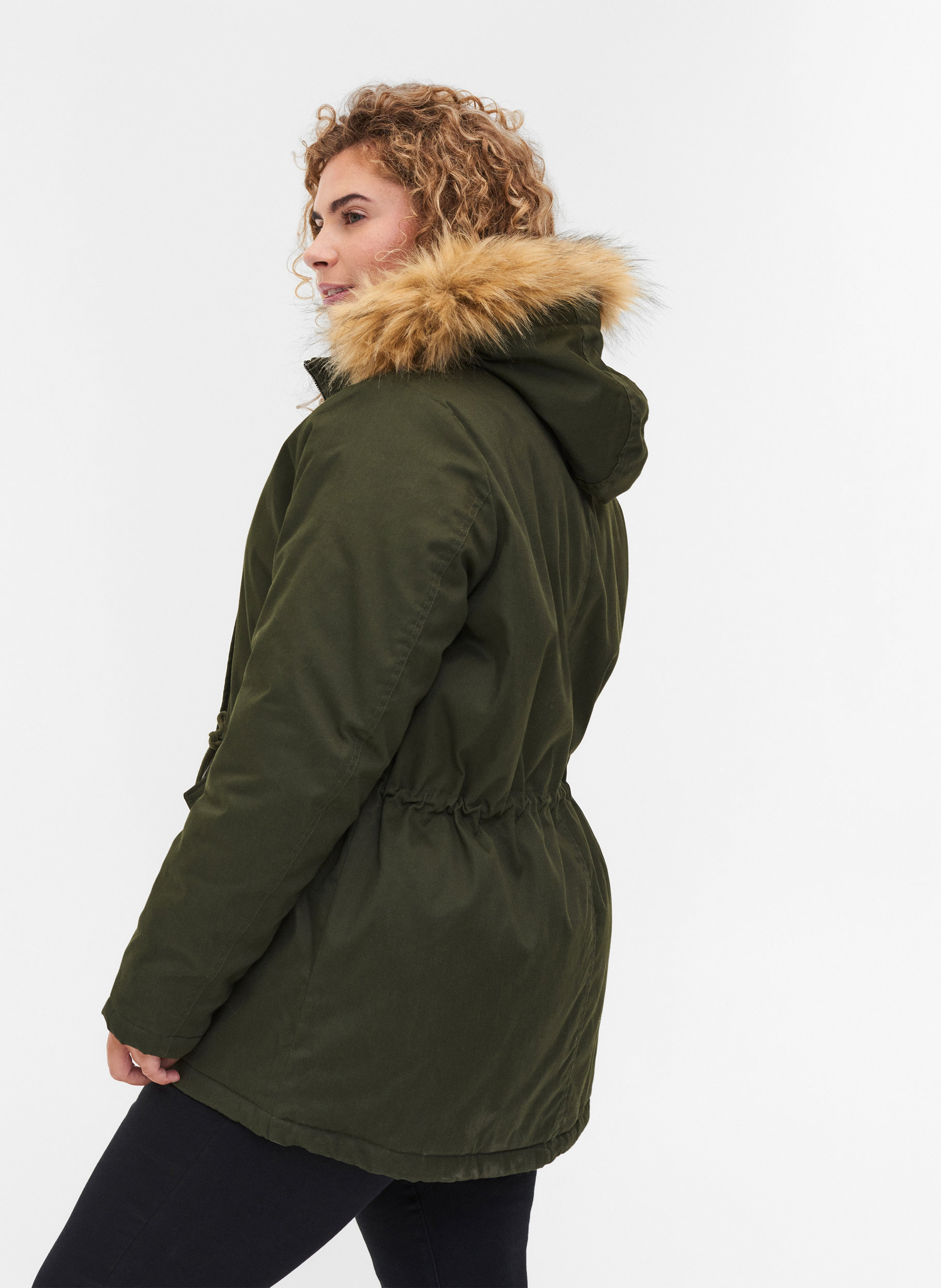 Short parka jacket with faux-fur hood 