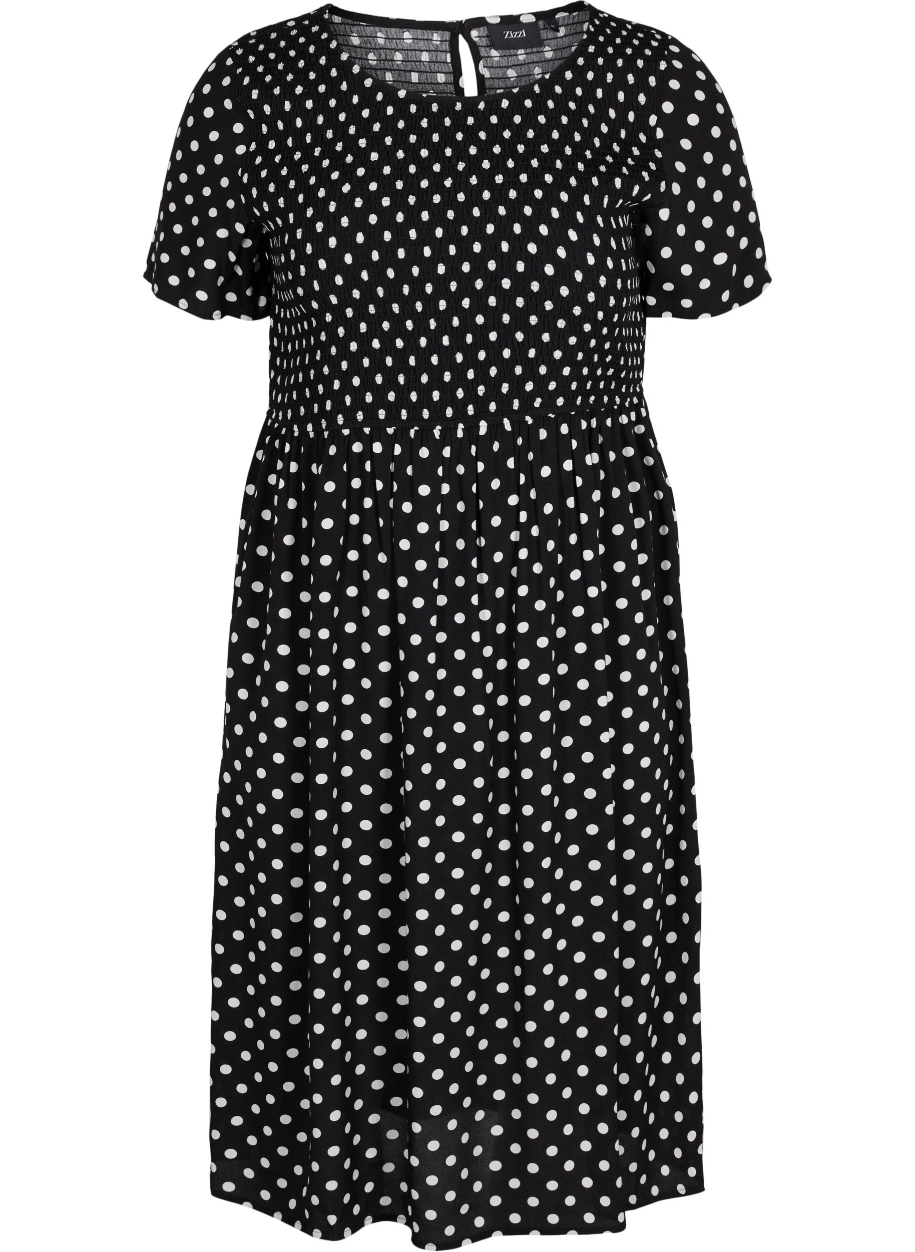 Printed viscose dress with smock 