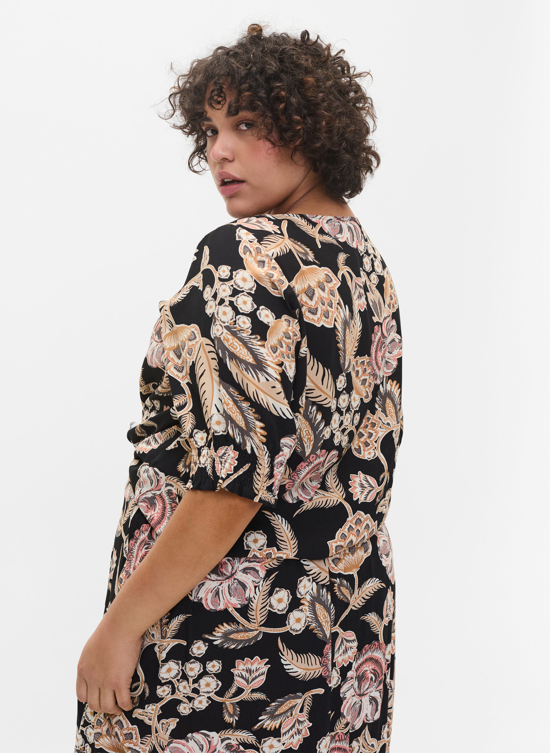 Printed viscose blouse with buttons, Paisley Flower, Model image number 1