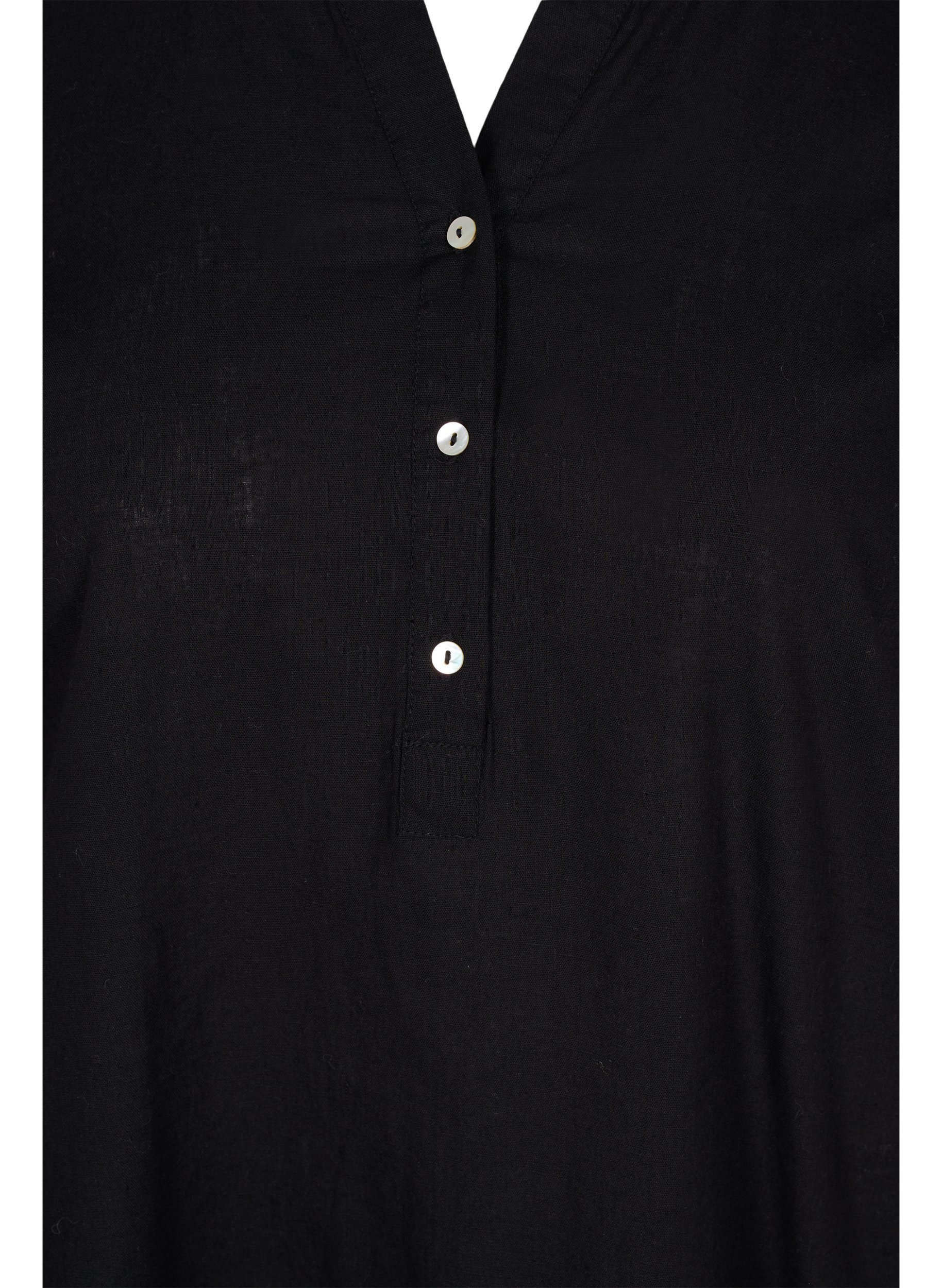 Long short-sleeved shirt dress, Black, Packshot image number 2