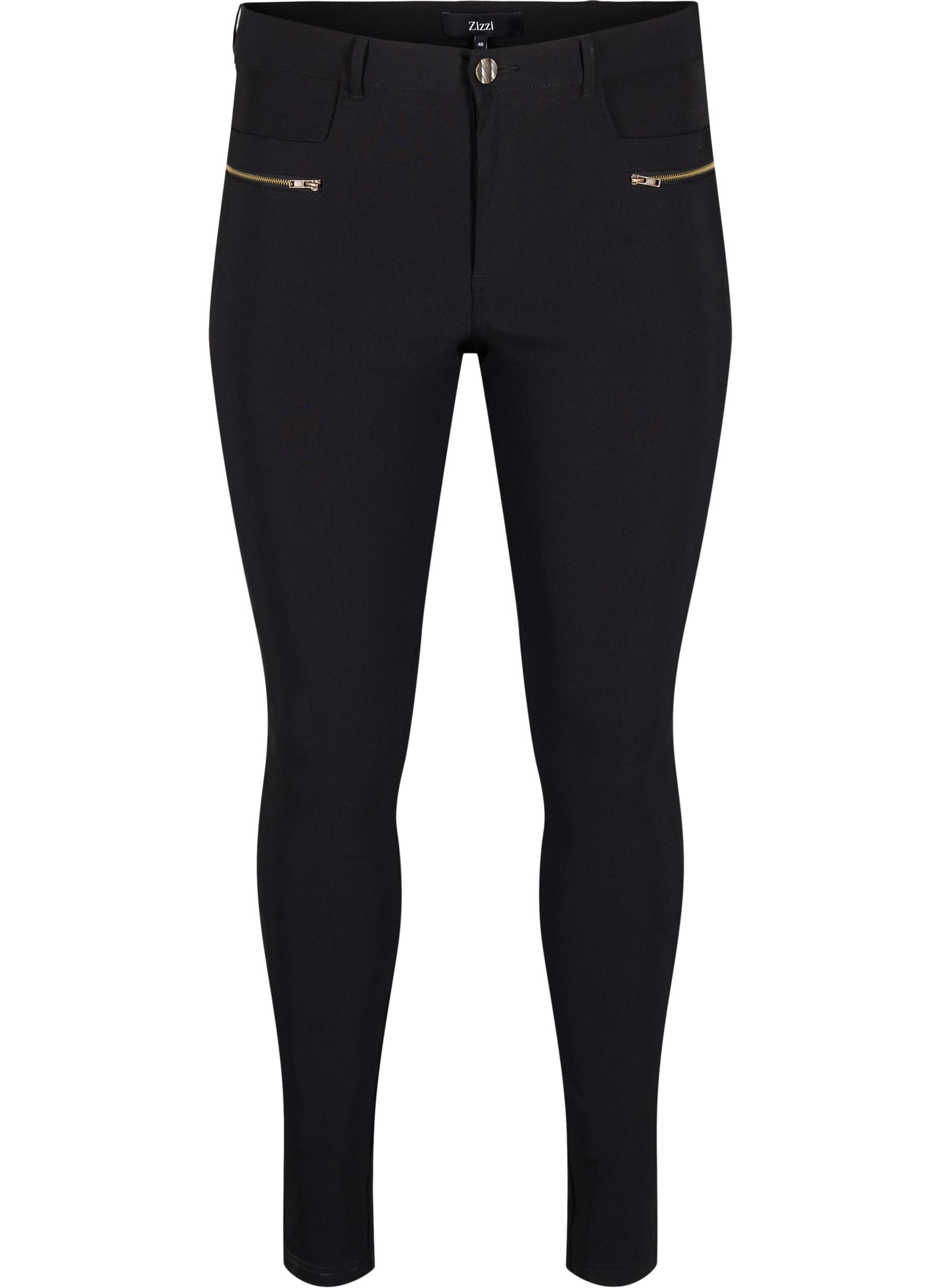 Close-fitting trousers with zipper details, Black, Packshot image number 0