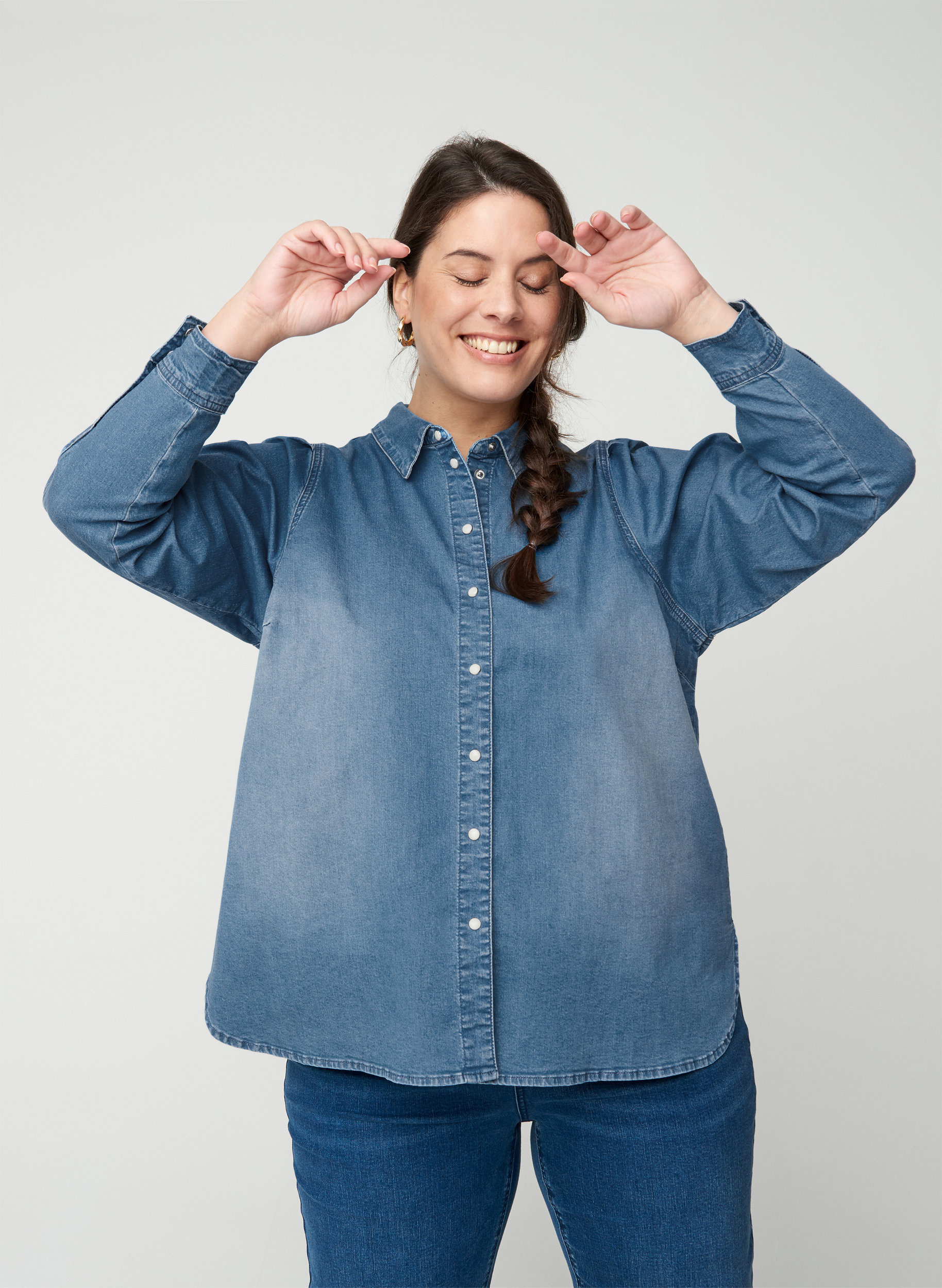 Denim shirt with puff sleeves - Blue 