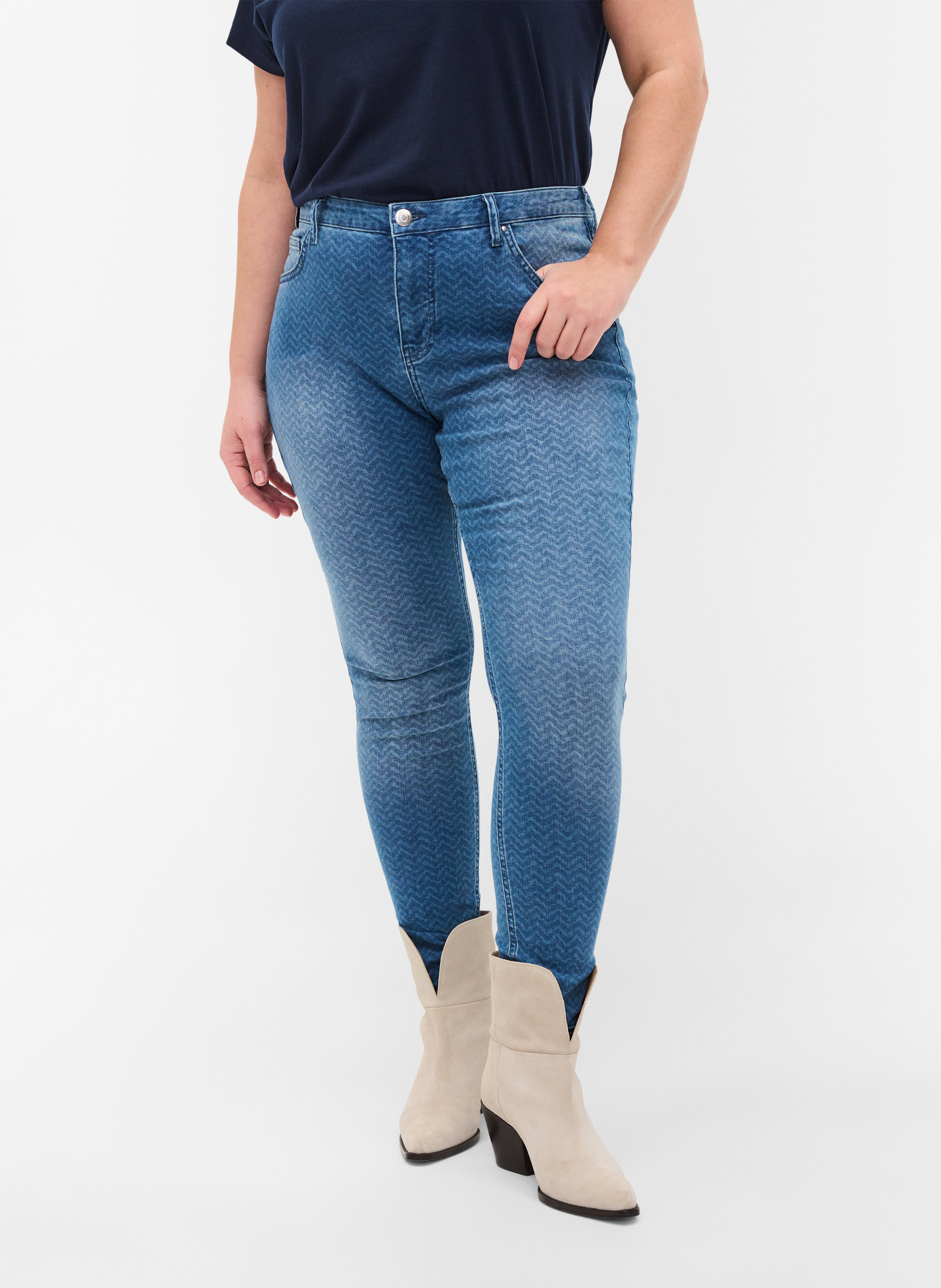 Printed, high-waist Amy jeans - Blue 