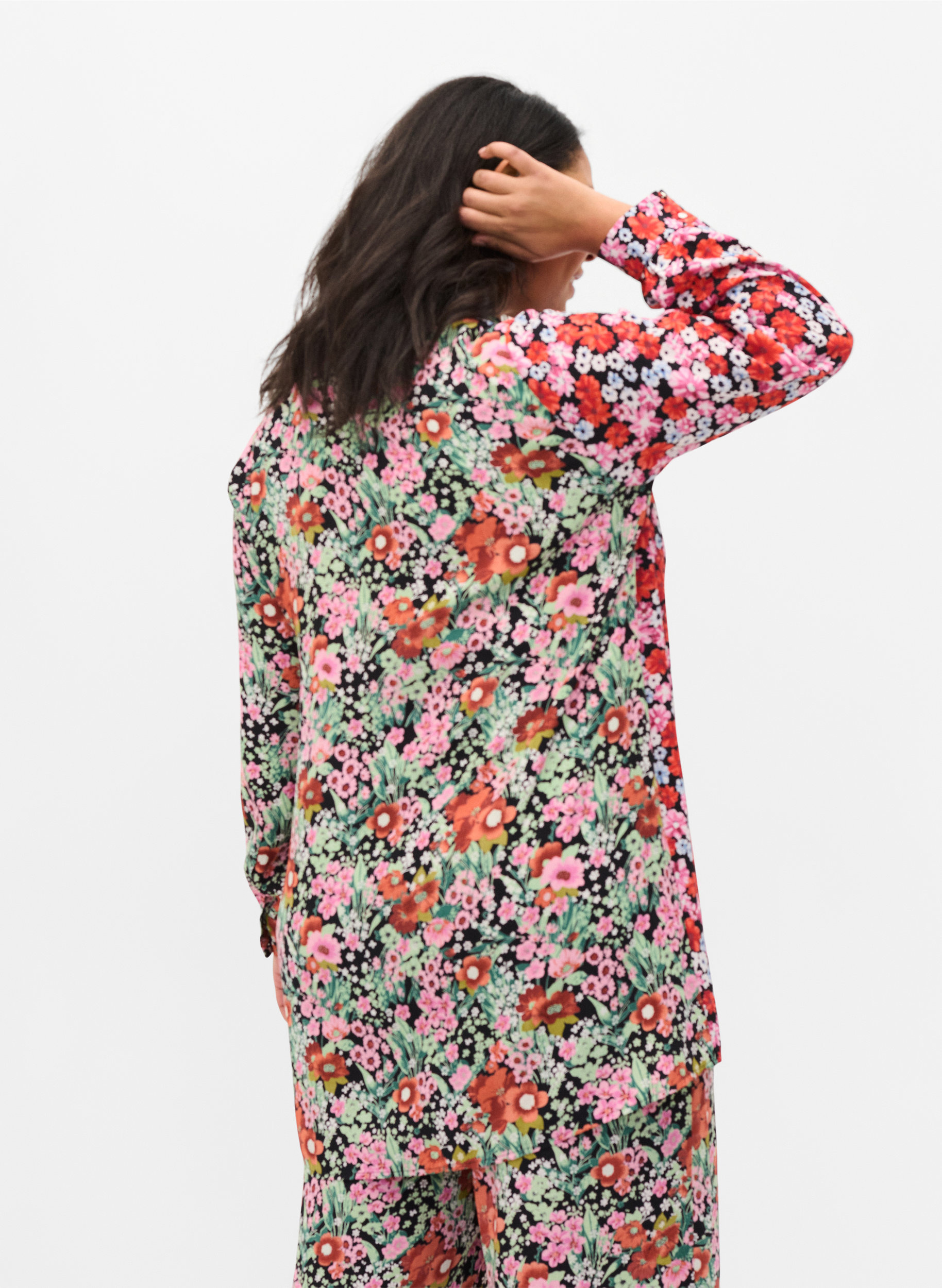 Long floral shirt in viscose - Yellow 