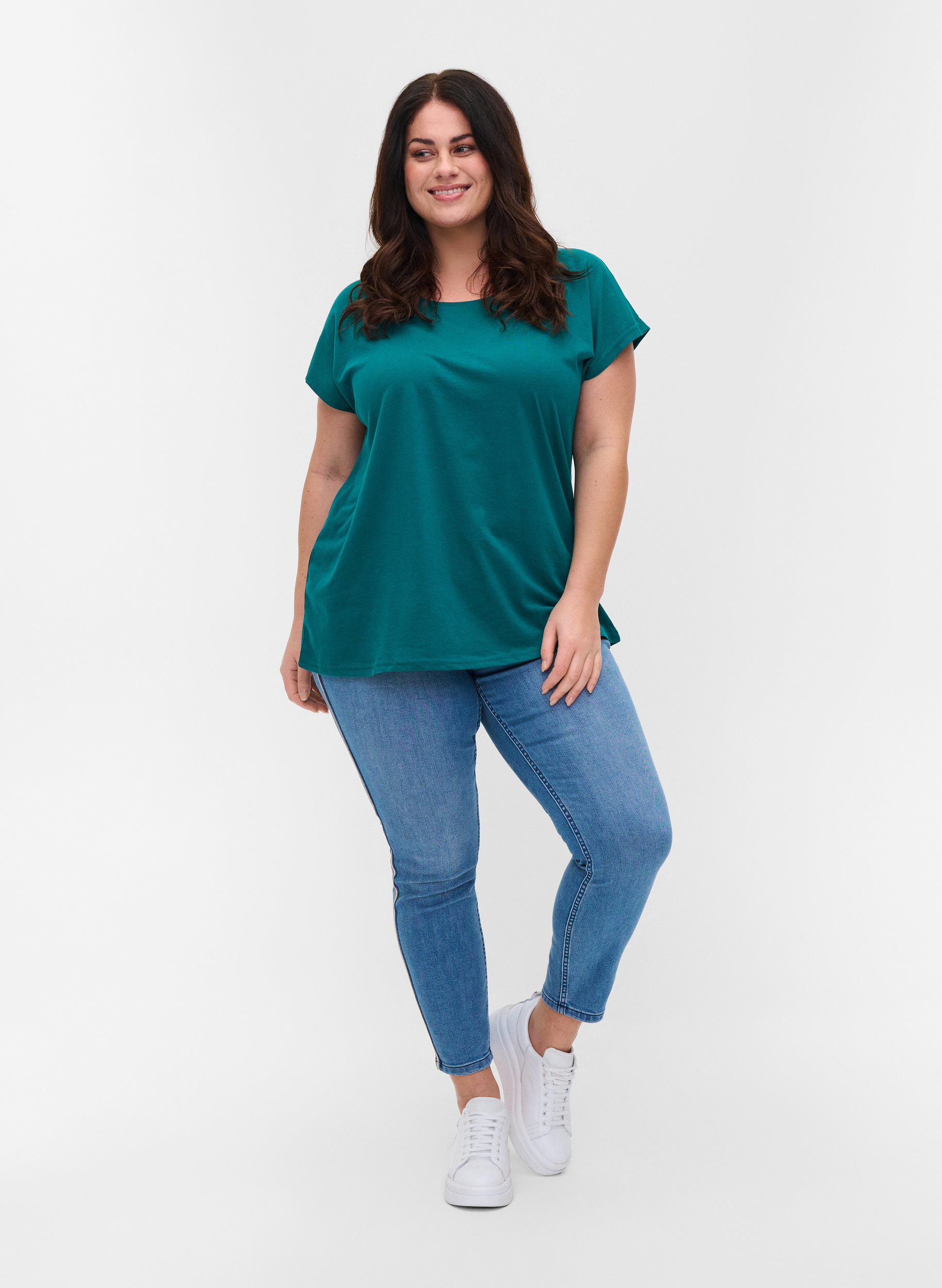Cropped Sanna jeans with side stripe - Light Blue - Sz. 42-60 - Zizzifashion