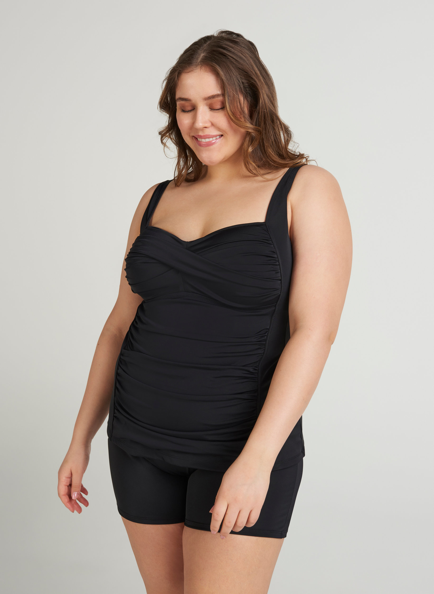Tankini with a drape front, Black, Model image number 2