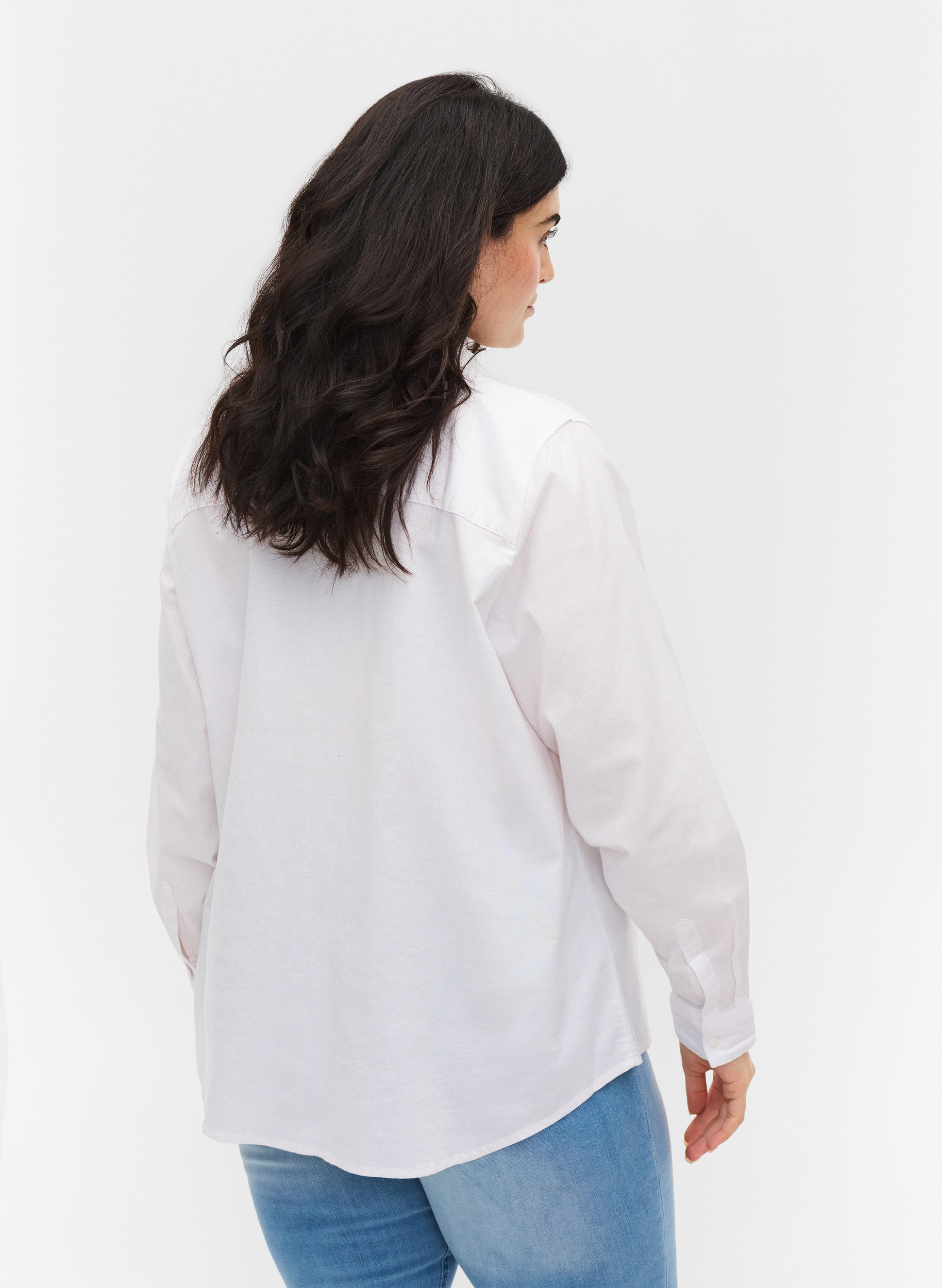 Long-sleeved shirt in cotton, Bright White, Model