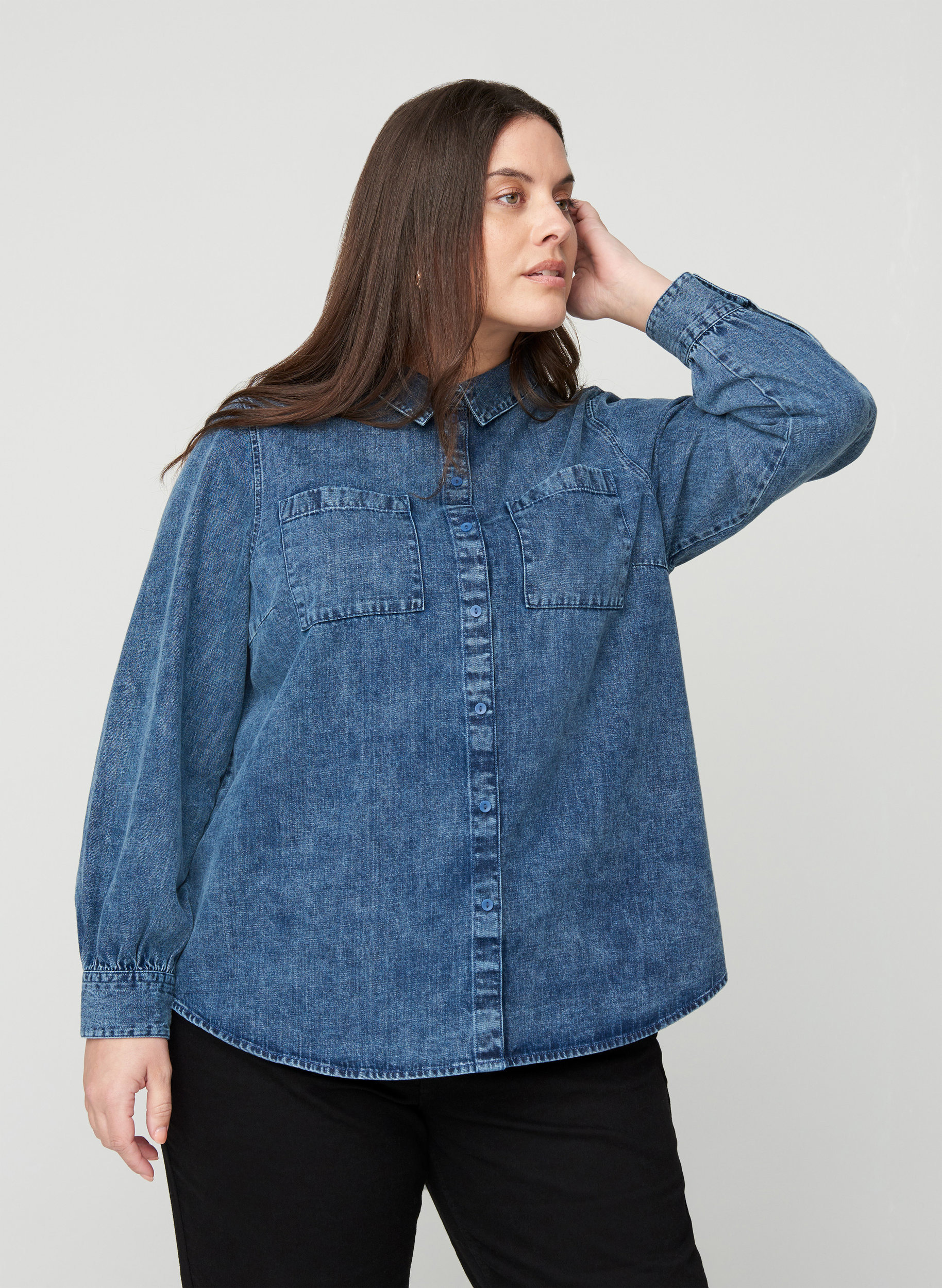 Denim shirt with chest pockets - Blue 