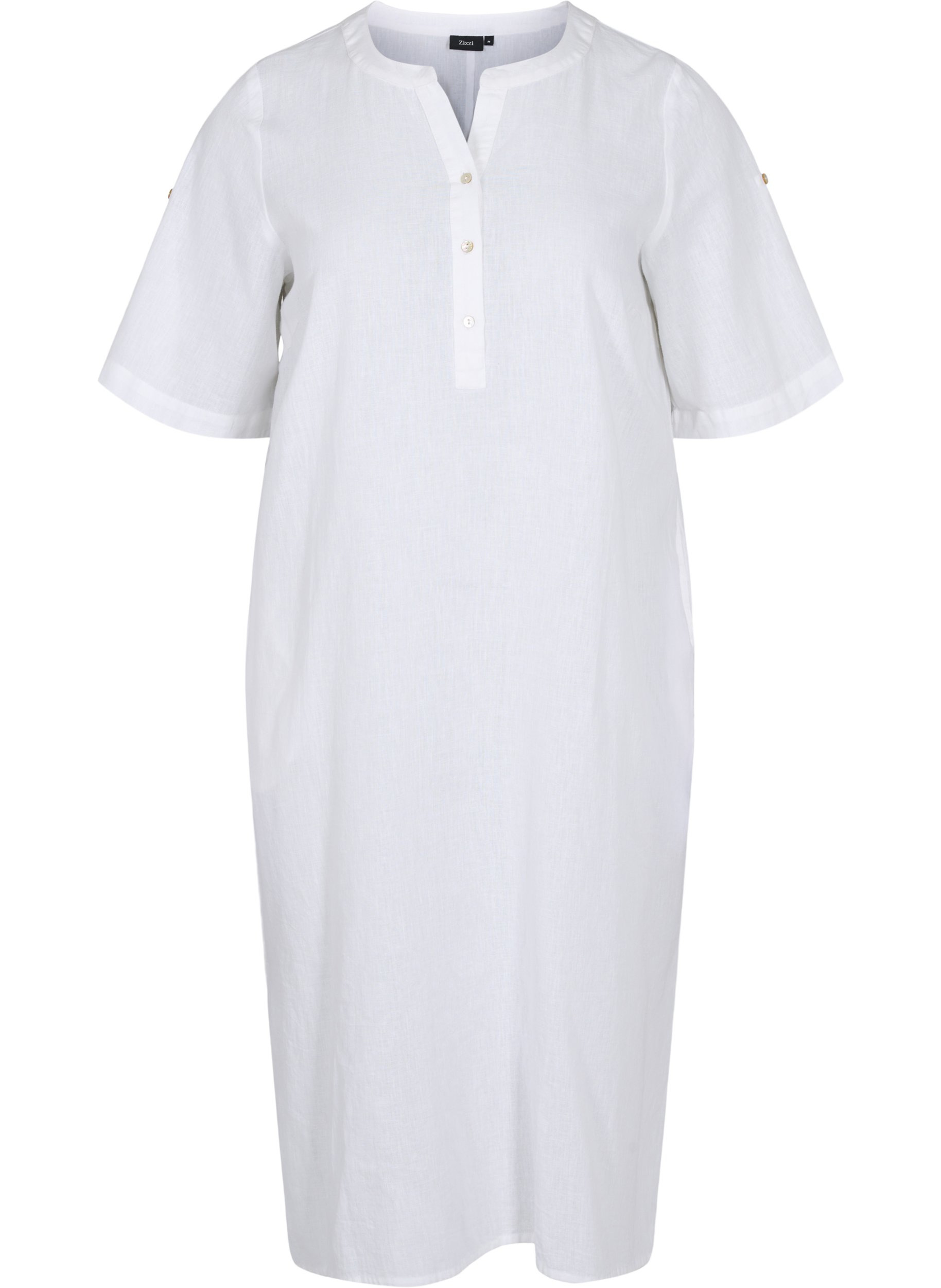 Long short-sleeved shirt dress, White, Packshot image number 0