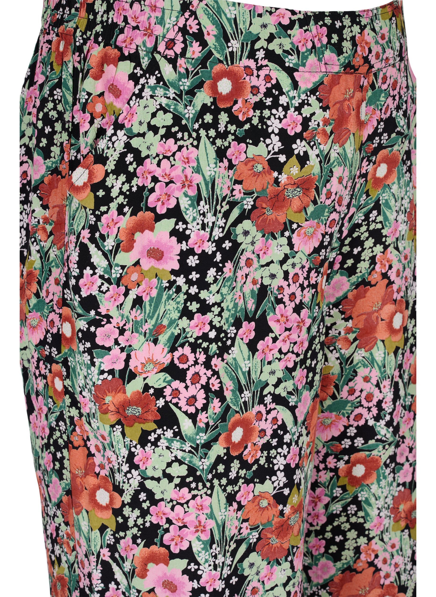 Floral culotte trousers with pockets, Green Flower AOP, Packshot image number 2