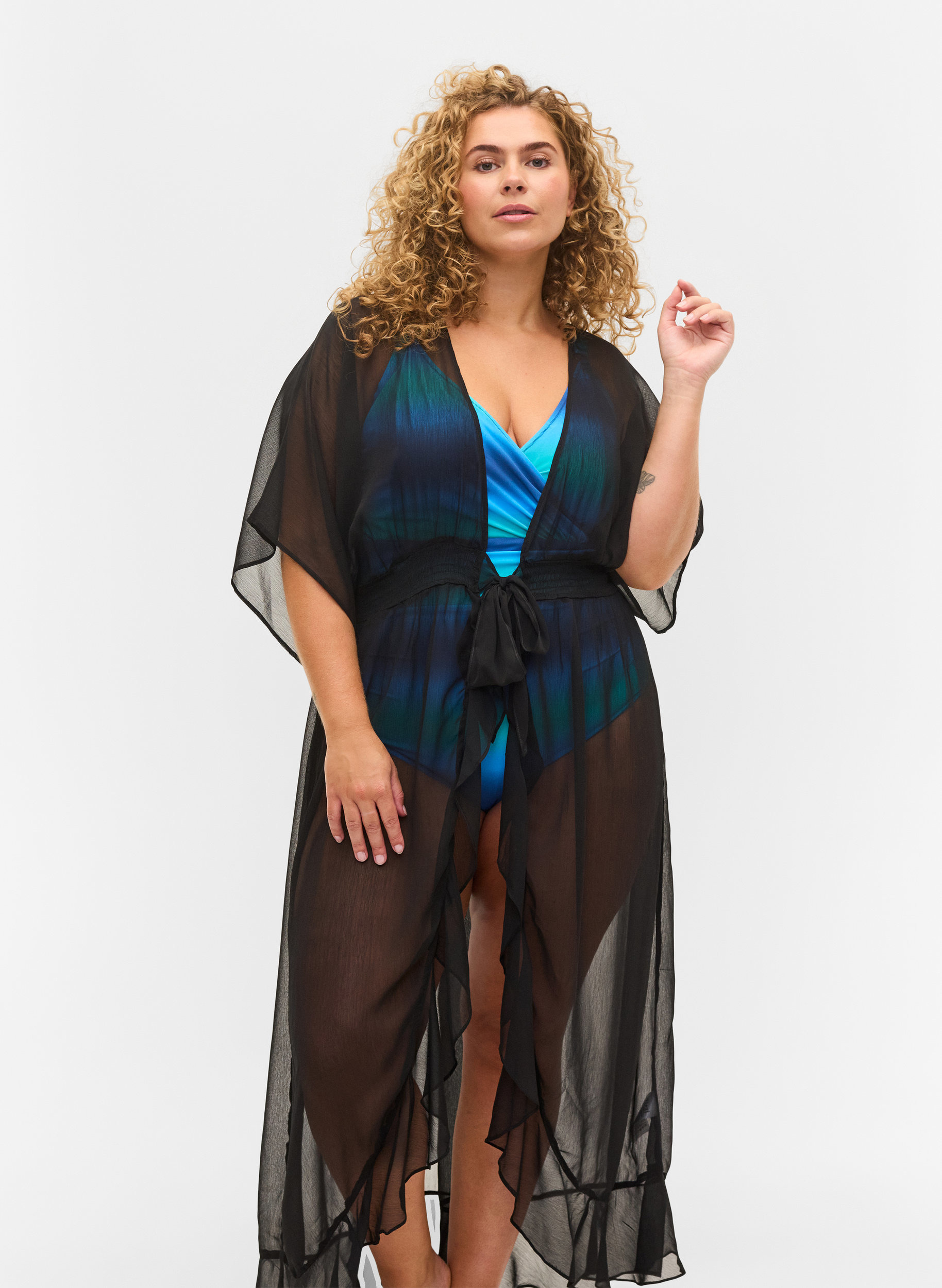 Short-sleeved beach kimono - Black - Sz 