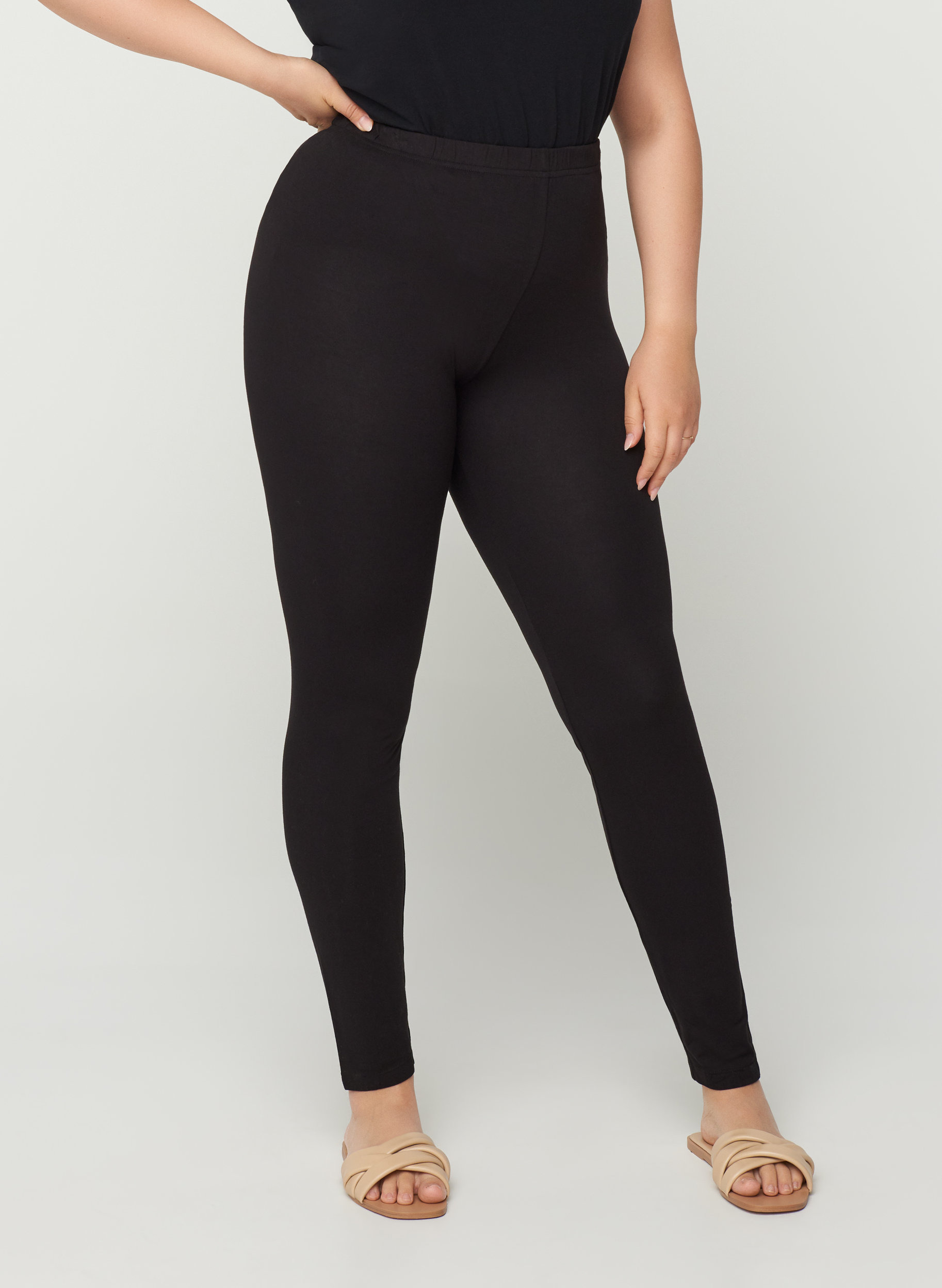 Long basic leggings - Black - Sz. 42-60 