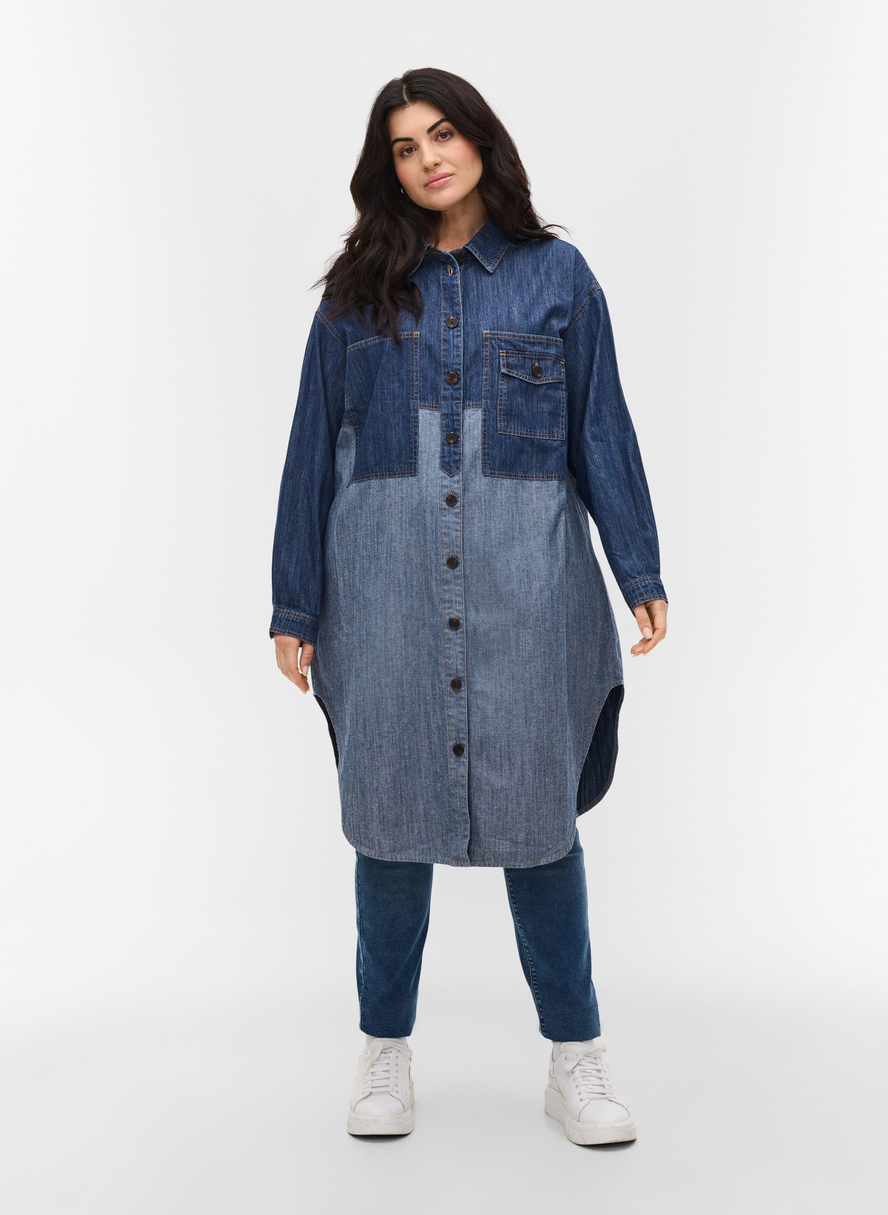 Long denim shirt jacket - Blue - Sz. 42 