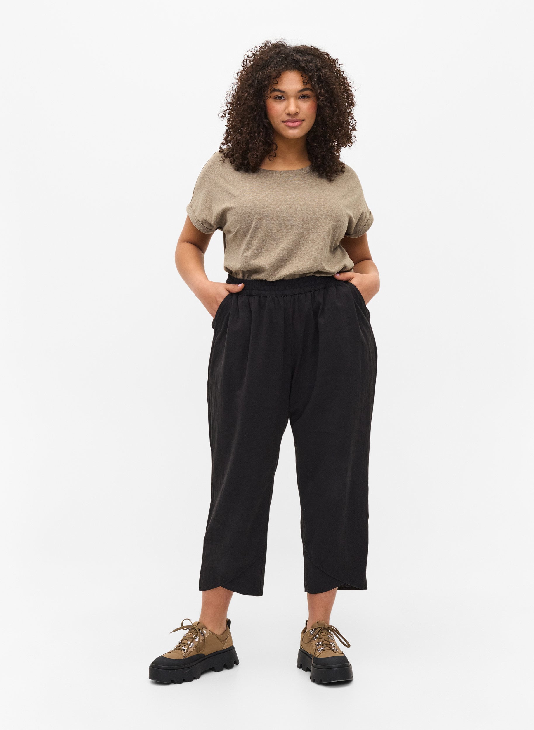 Cropped trousers in cotton - Black - Sz 