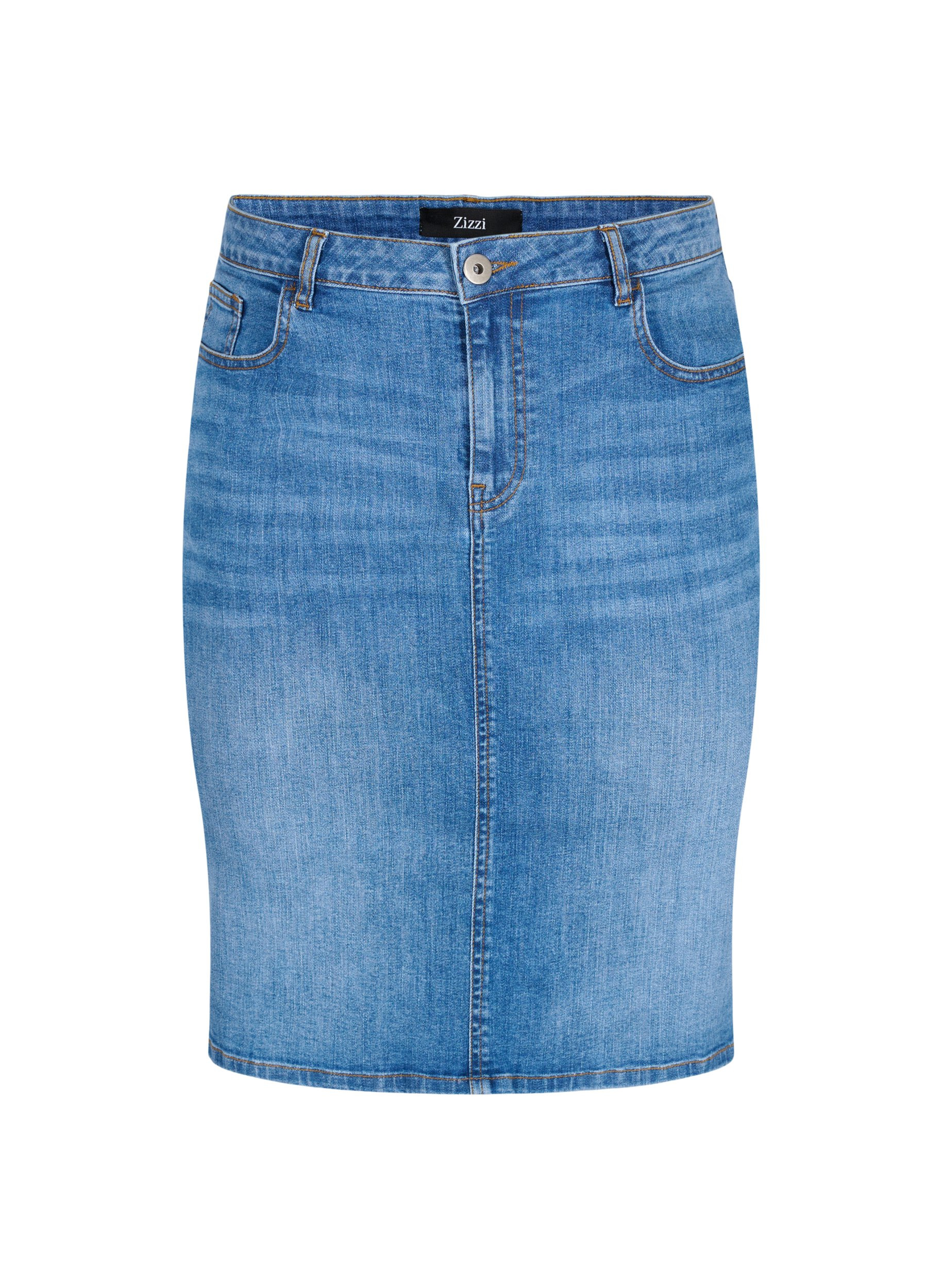 Close-fitting cotton denim skirt, Blue denim, Packshot image number 0