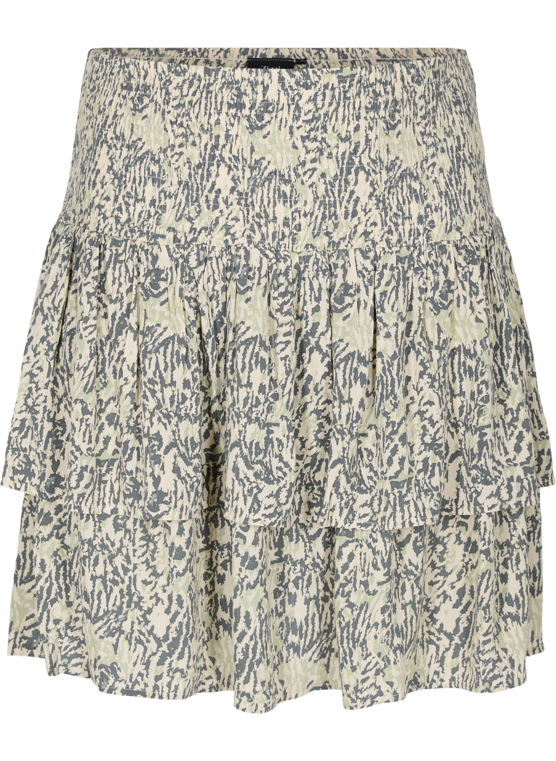 Printed viscose skirt with smock, Balsam Green AOP, Packshot image number 0