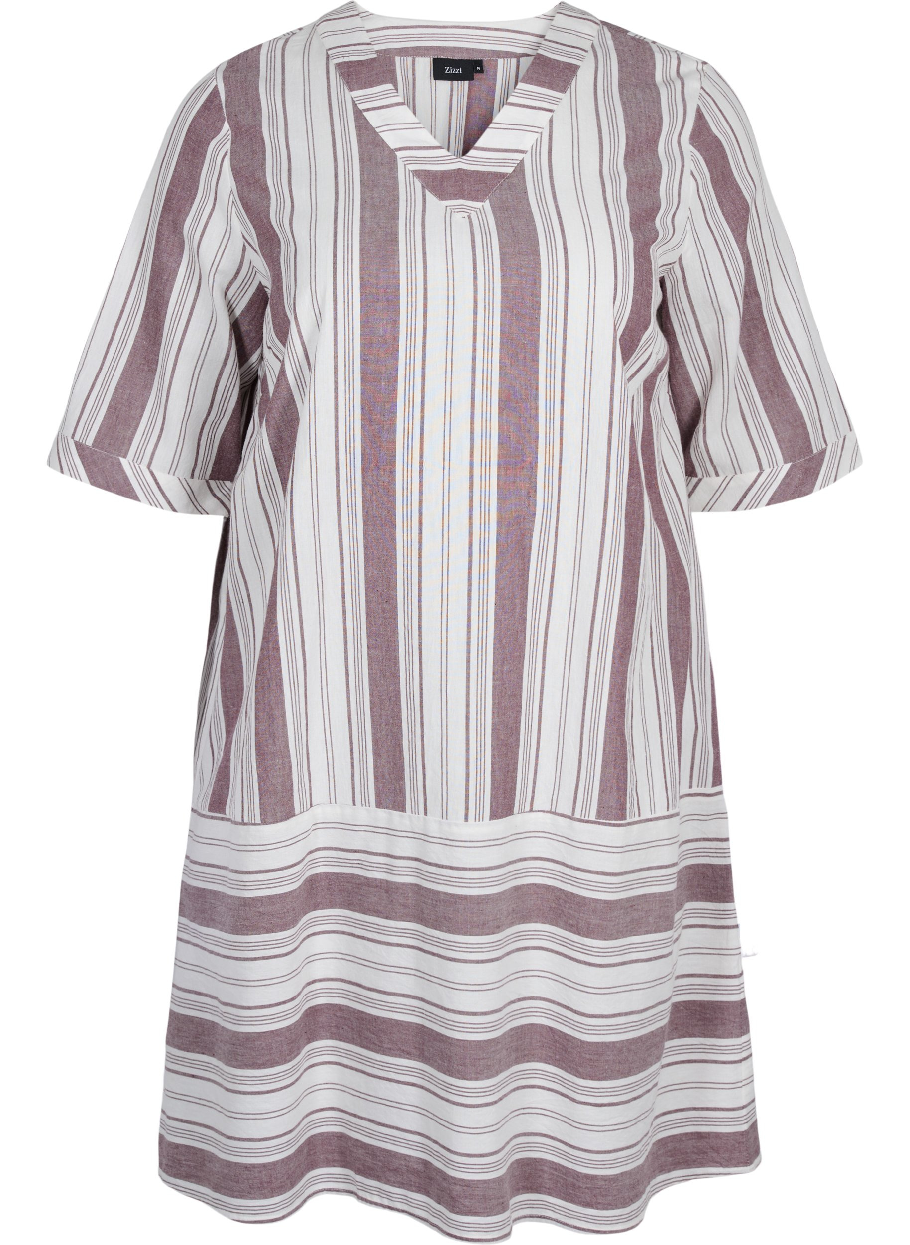 Striped cotton dress with short sleeves, Vineyard Wine Stripe