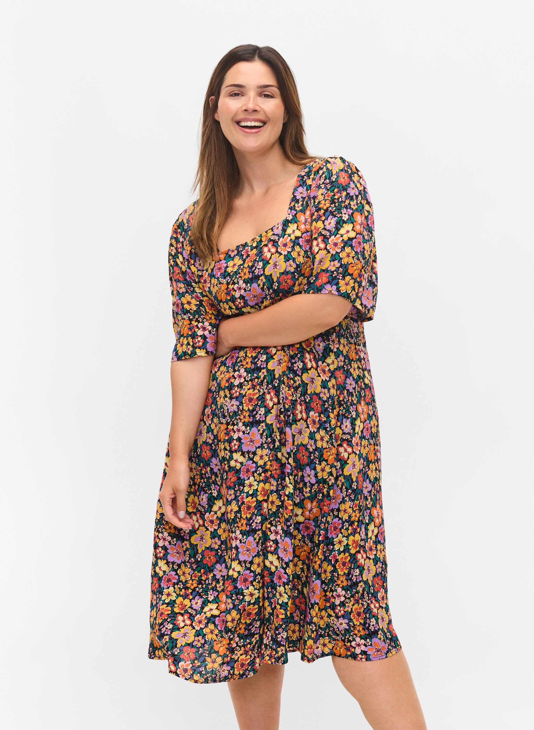 Floral viscose midi dress - Blue - Sz 