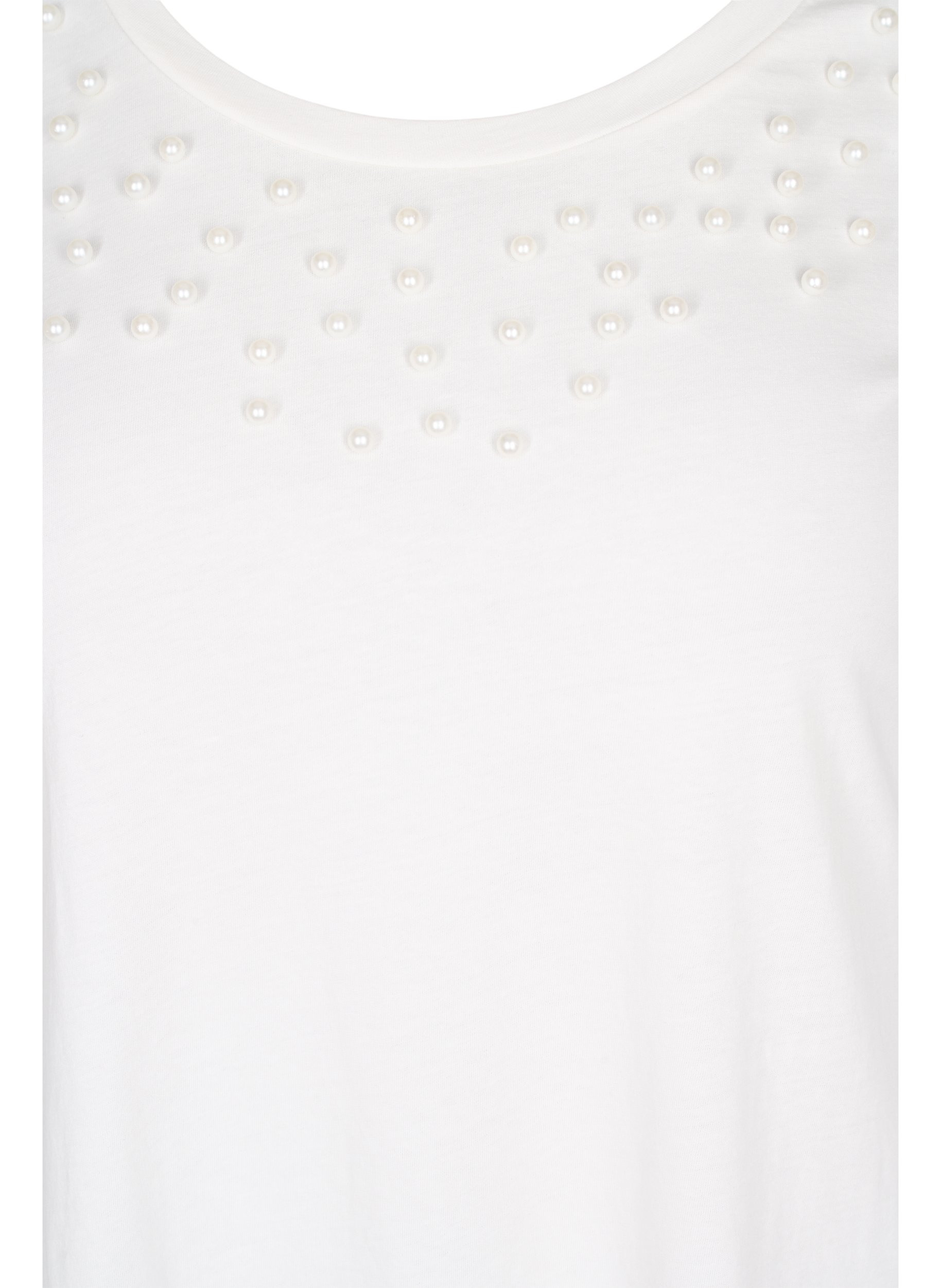 Beaded cotton t-shirt, Warm Off-white, Packshot image number 2