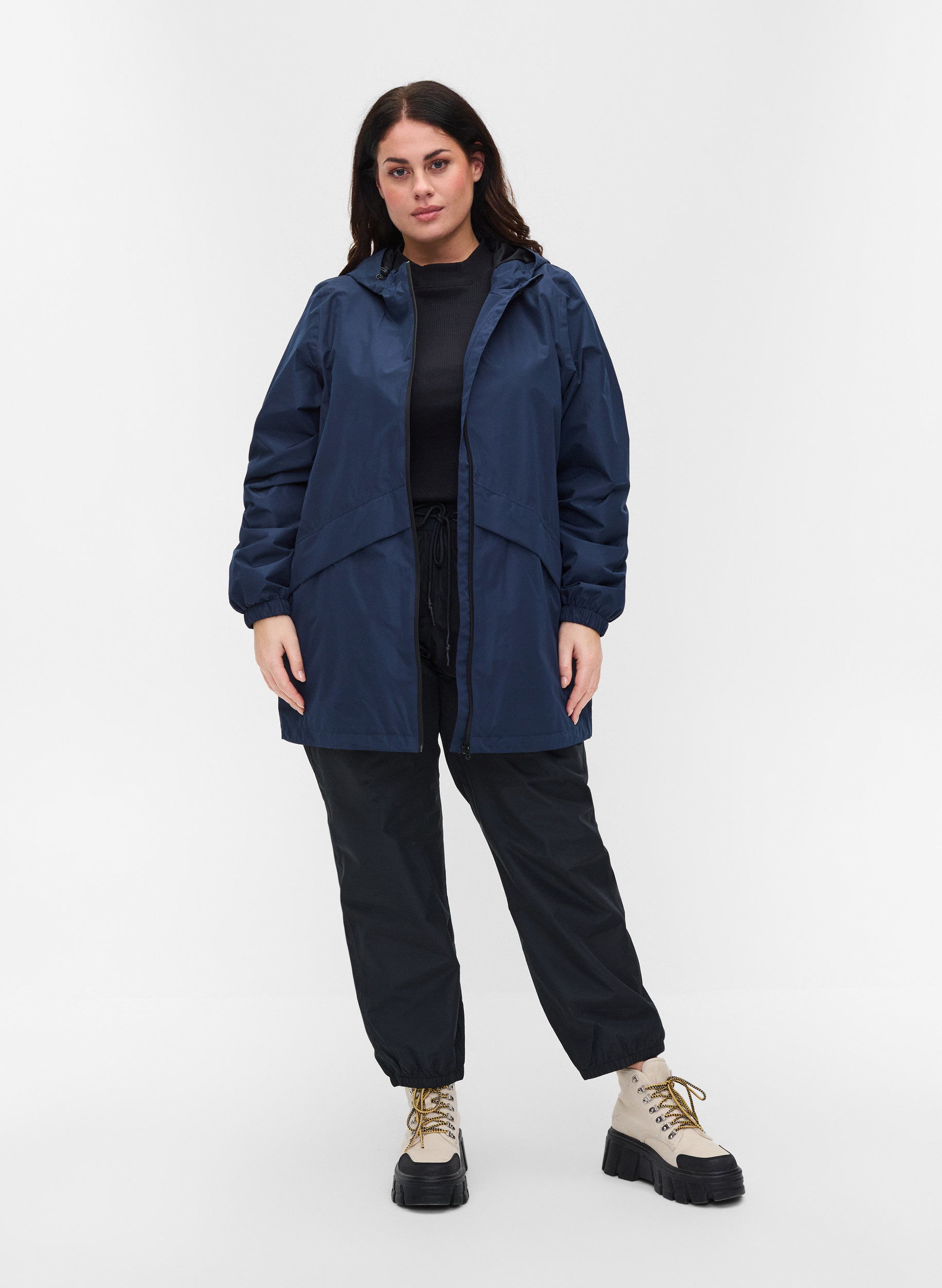 Rain jacket with adjustable bottom hem and hood, Navy Blazer, Model image number 2
