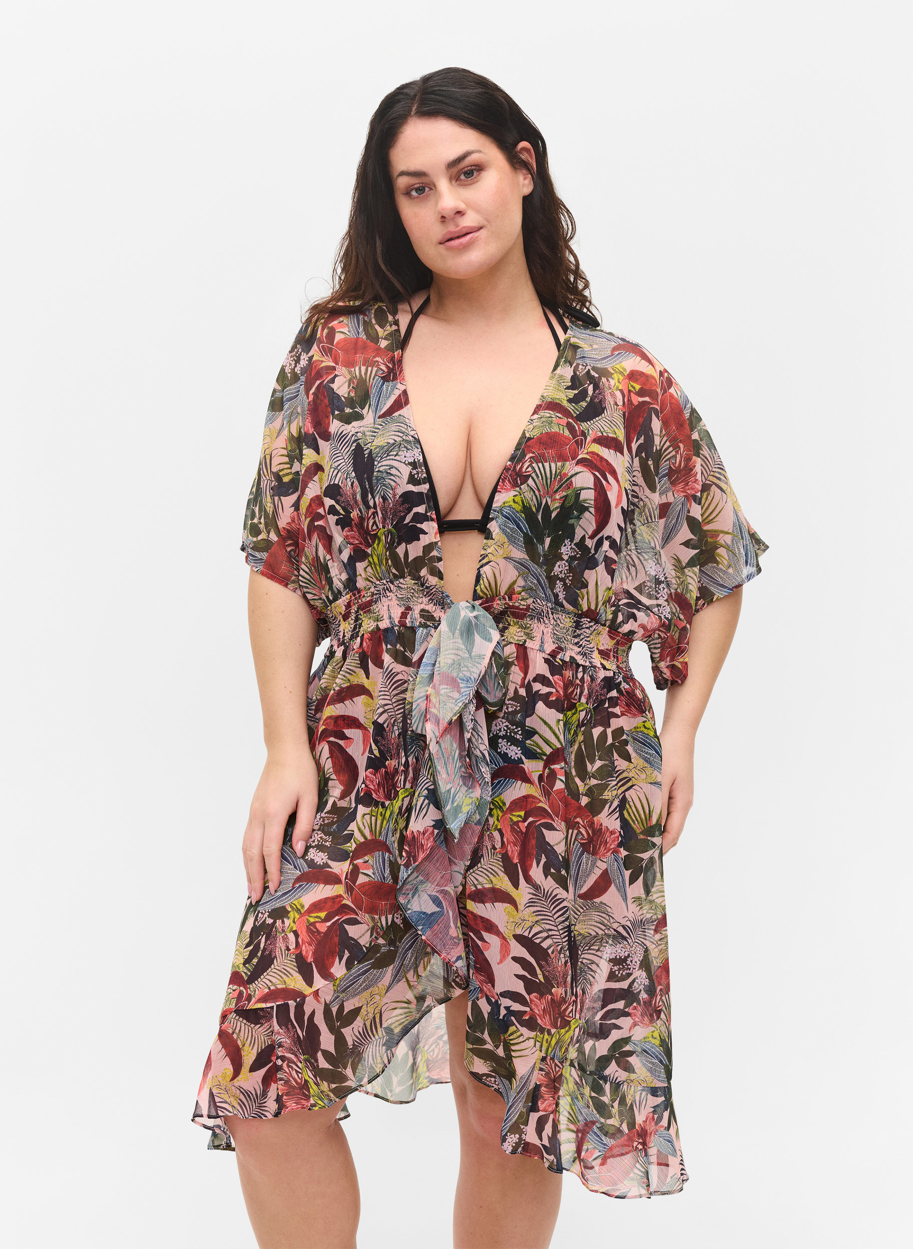 Printed beach kimono - Red - Sz. 42-60 